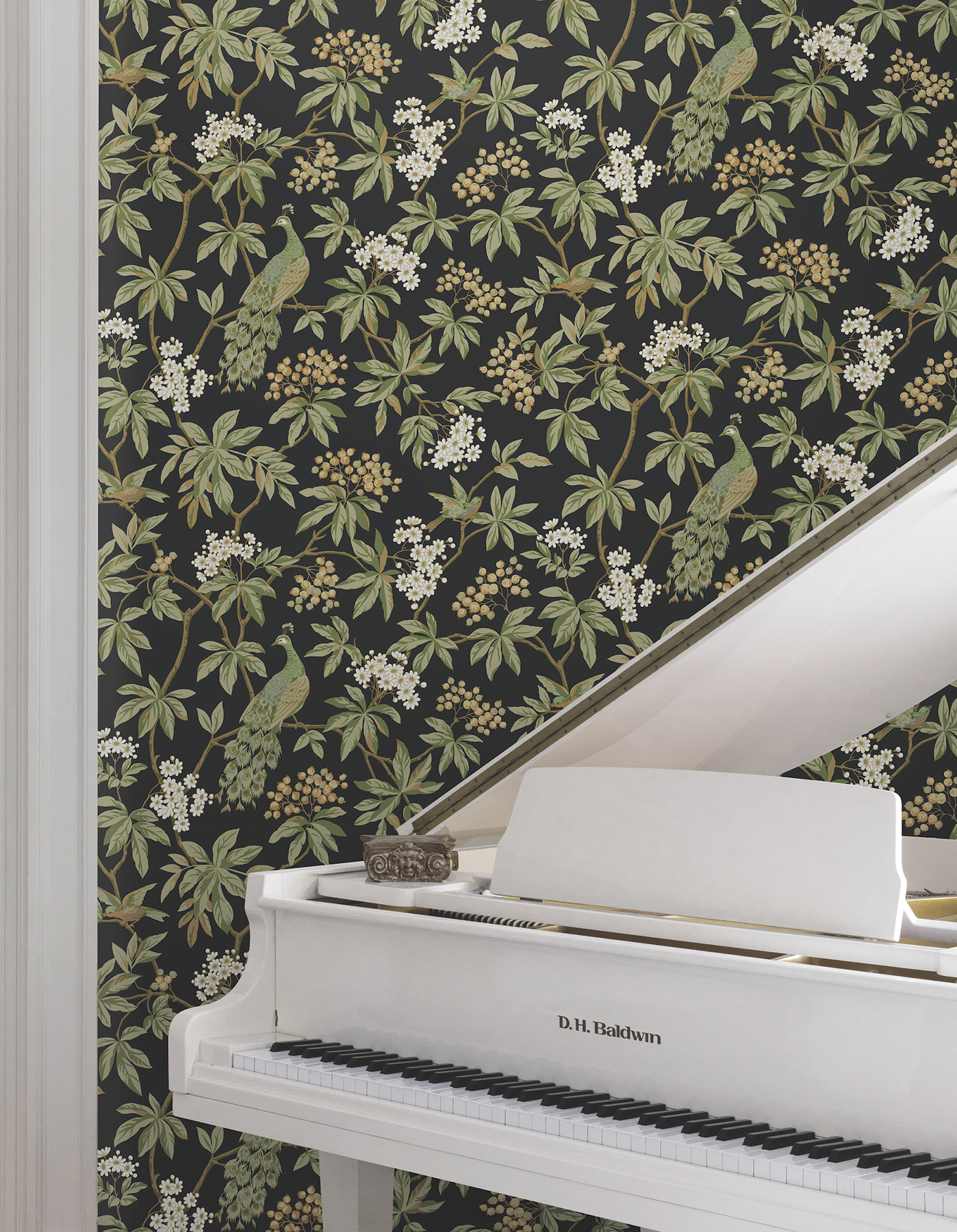 Peacock Estate Black Wallpaper