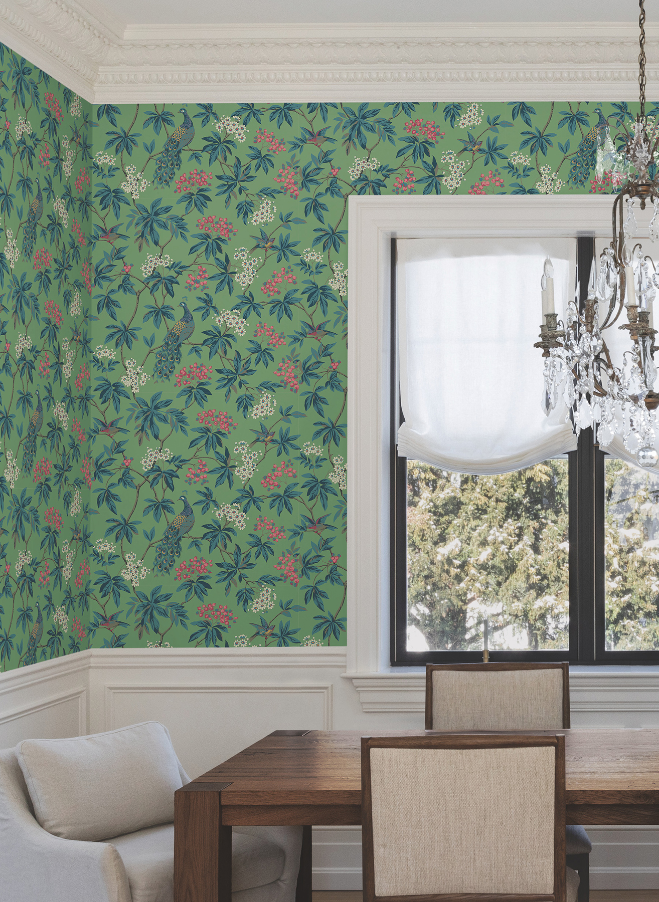 Peacock Estate Green Wallpaper