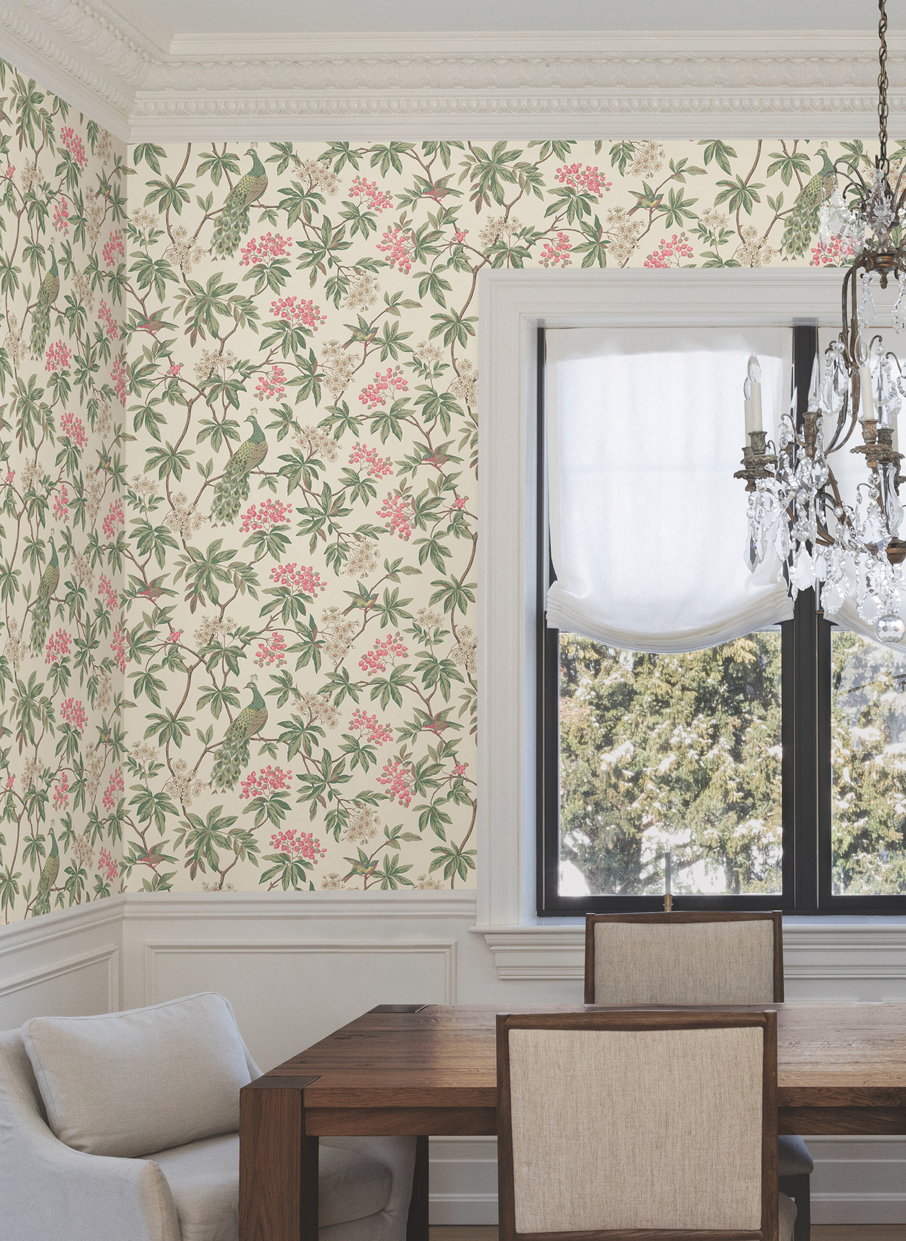 Peacock Estate Cream Wallpaper