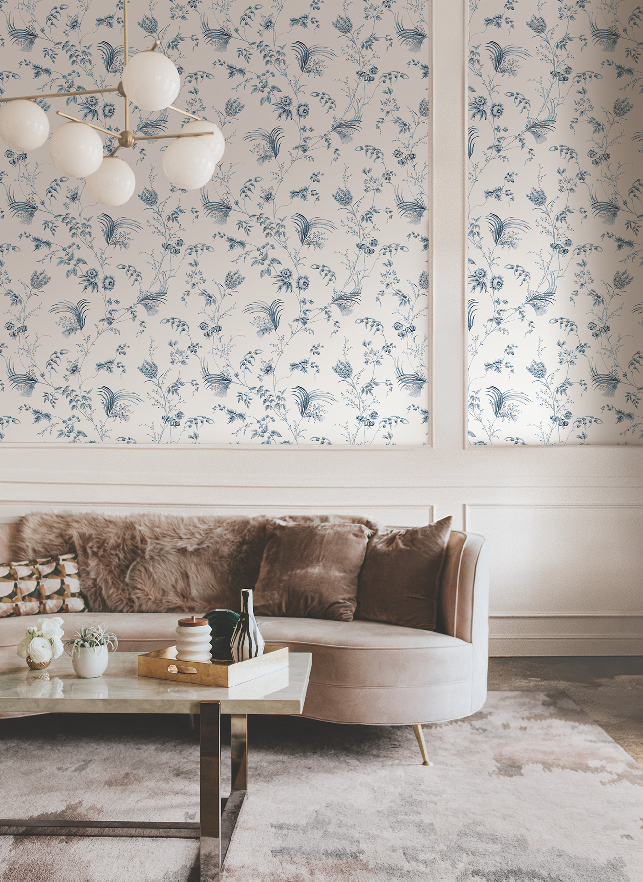 Floral Lace Navy Wallpaper