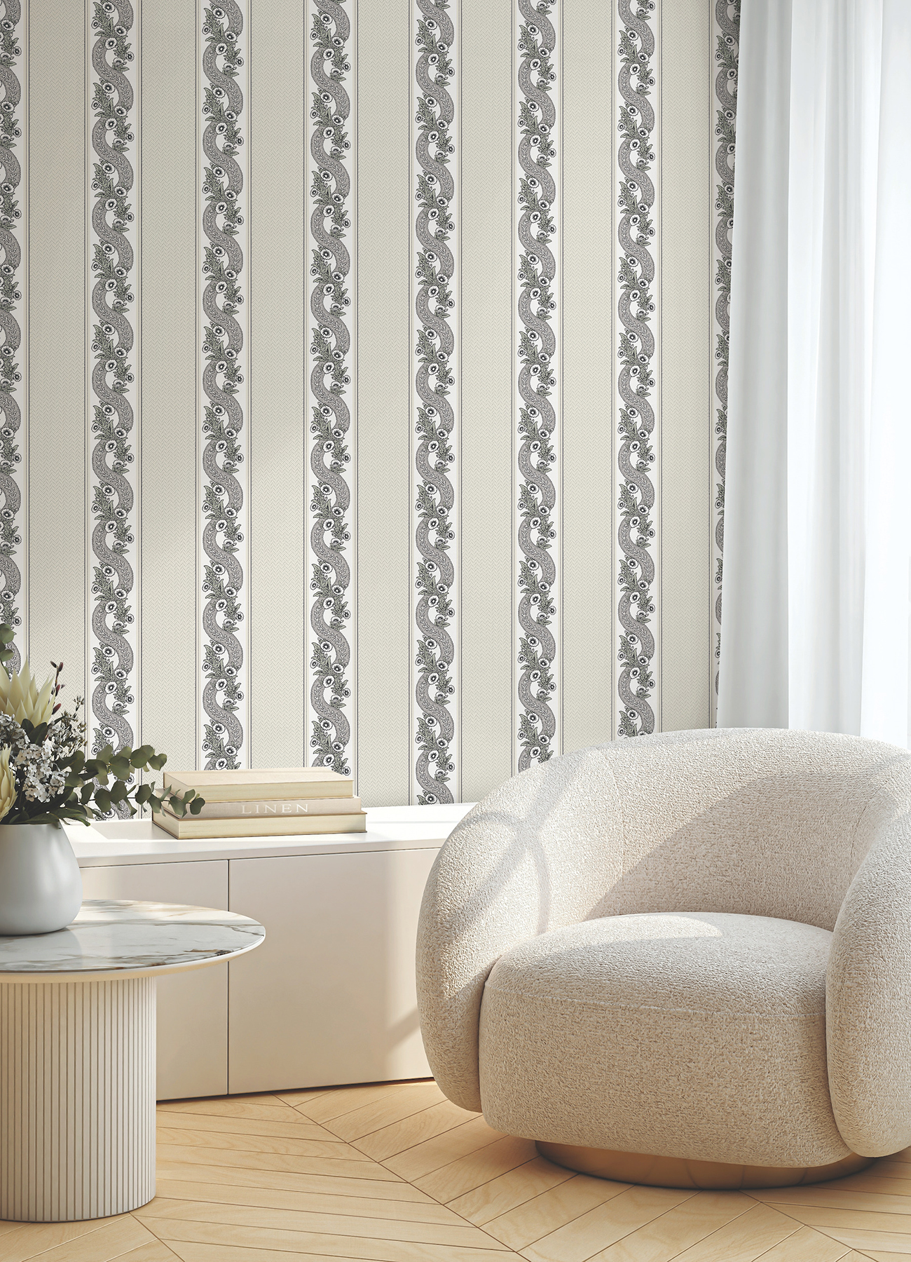 Abbey's Garland Black & White Wallpaper