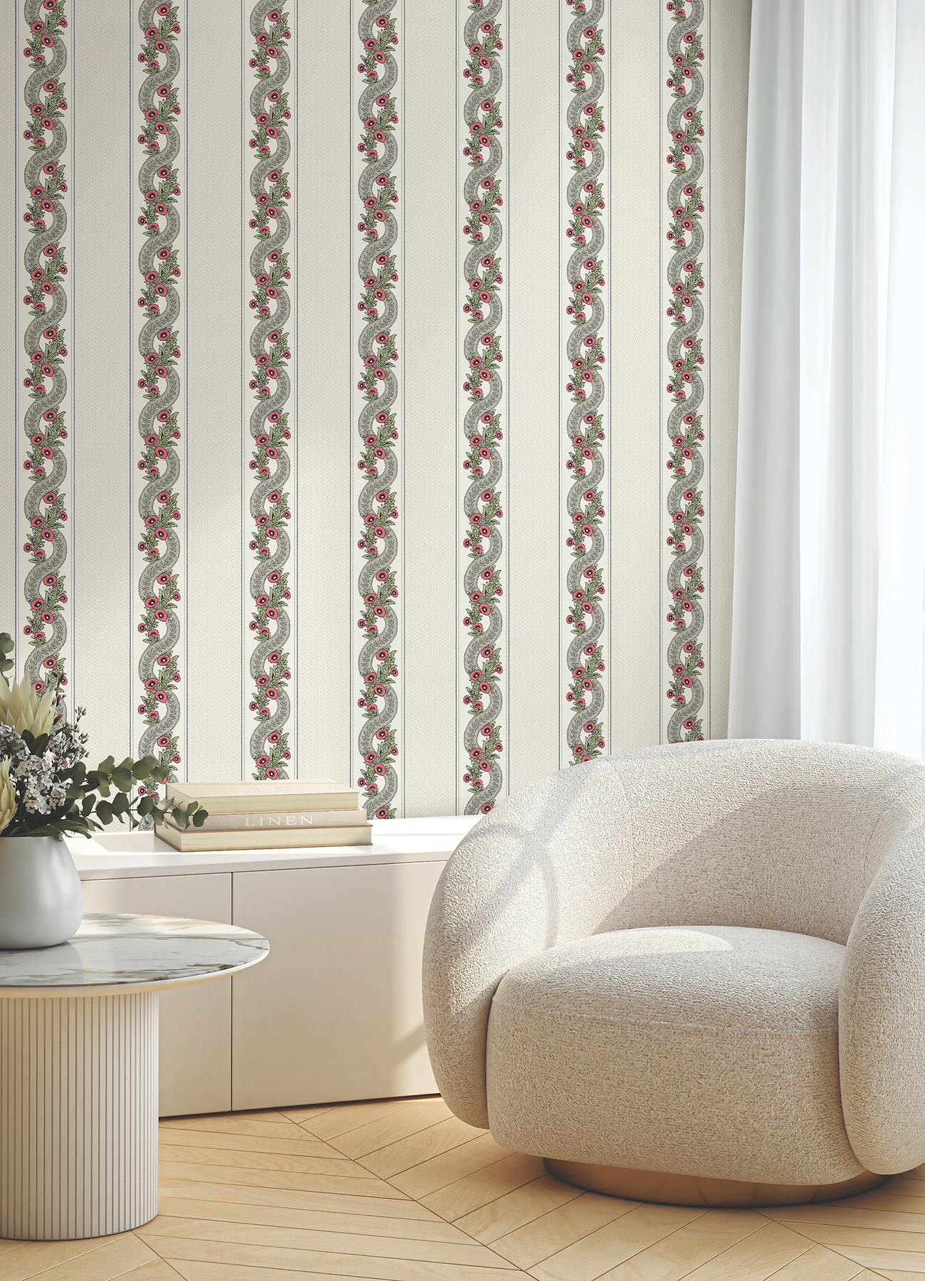 Abbey's Garland Red & Green Wallpaper