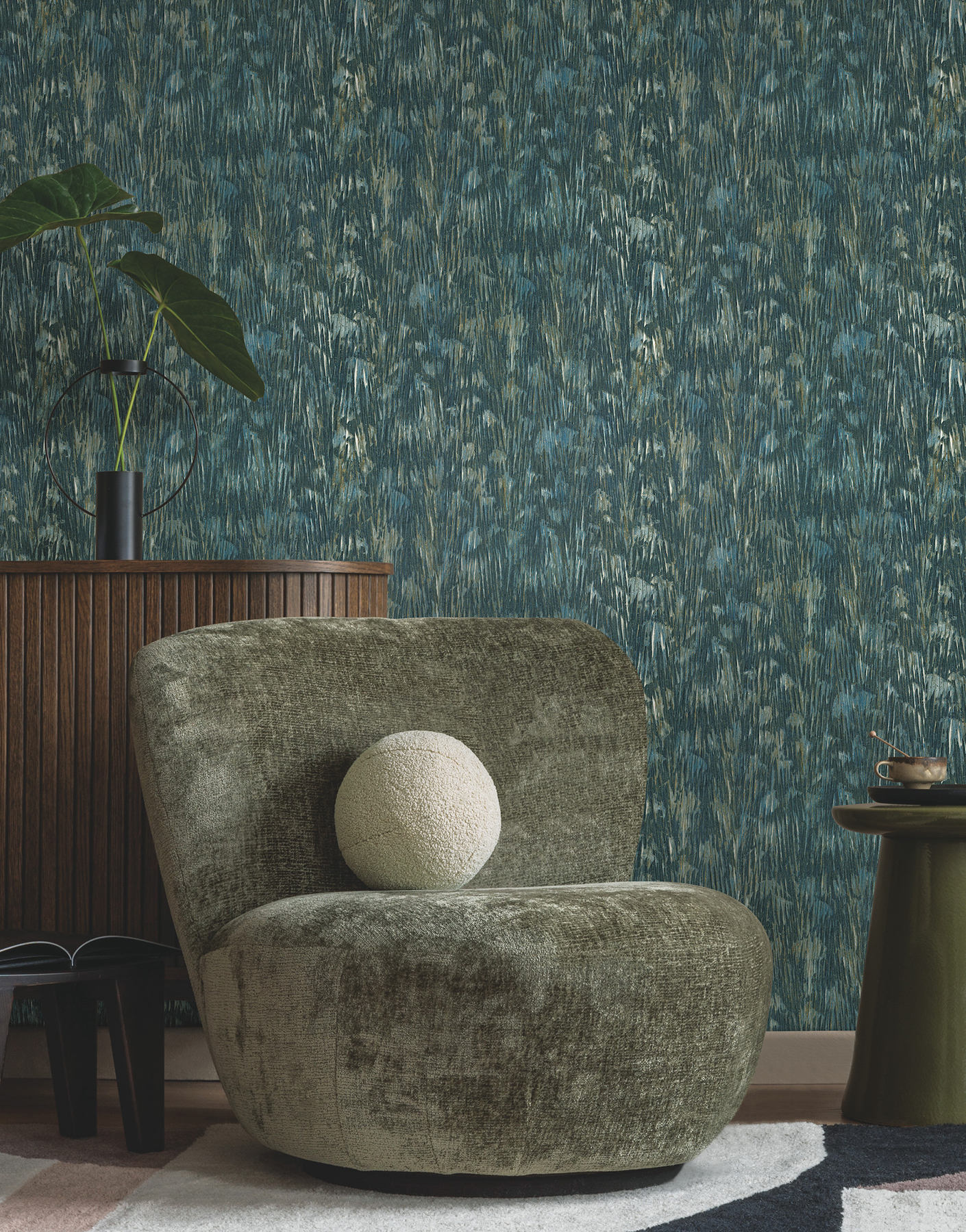 Gilded Plume Teal Wallpaper