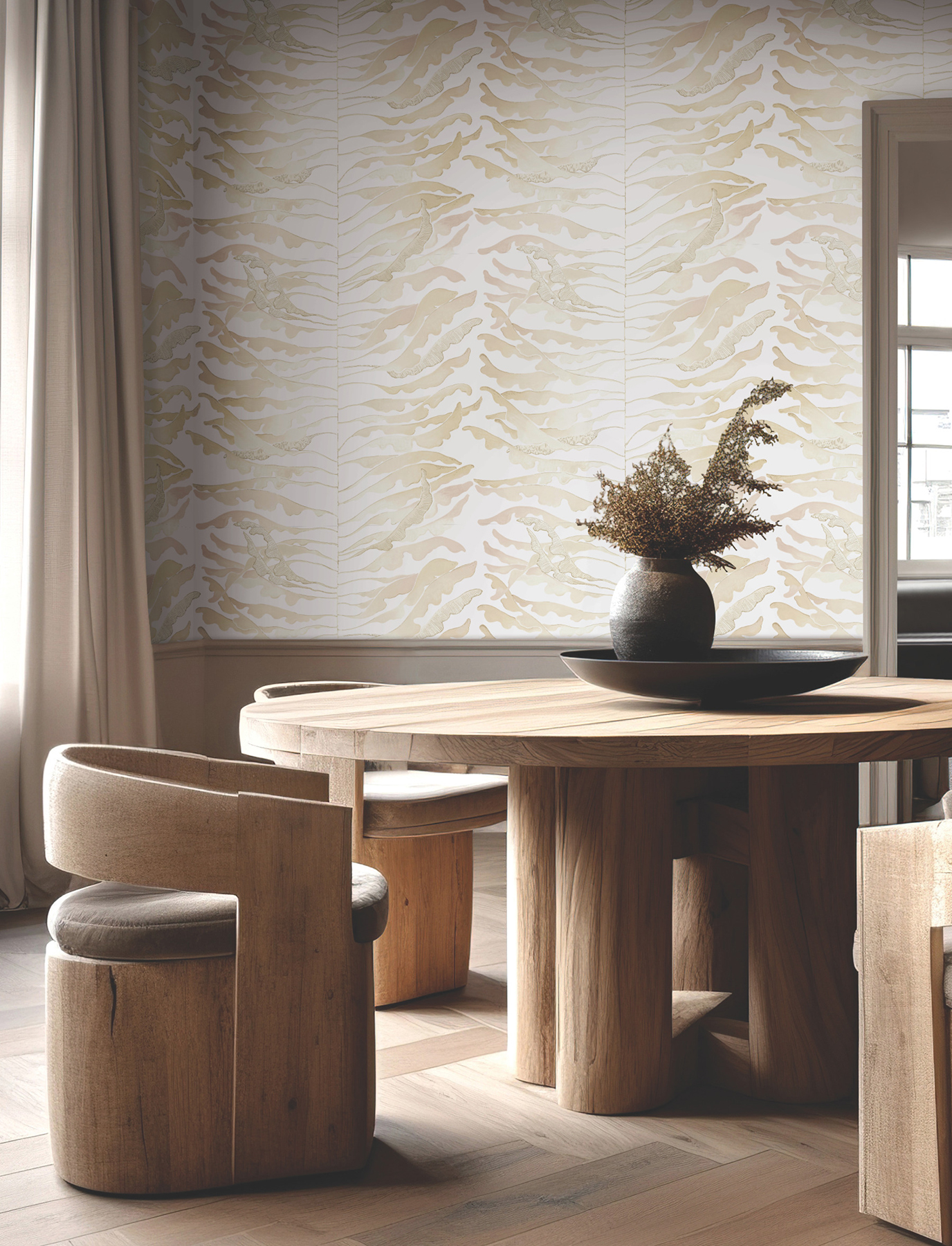 Leaf Column Taupe Wallpaper