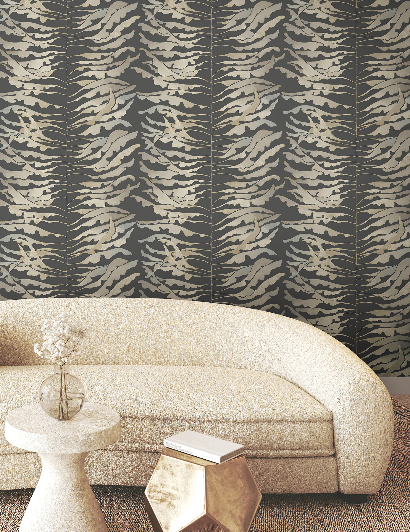 Leaf Column Black Wallpaper