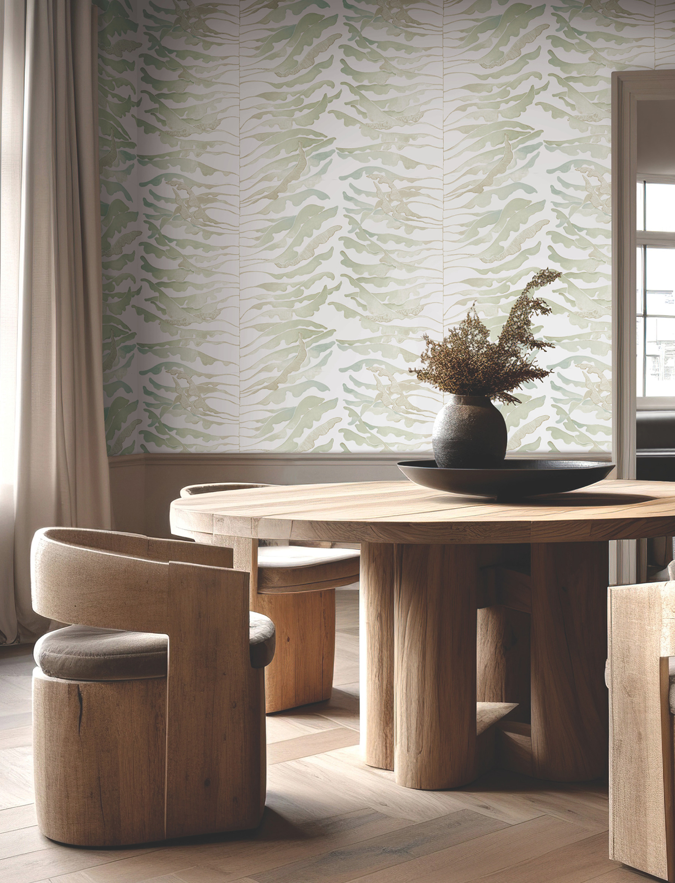 Leaf Column Green Wallpaper