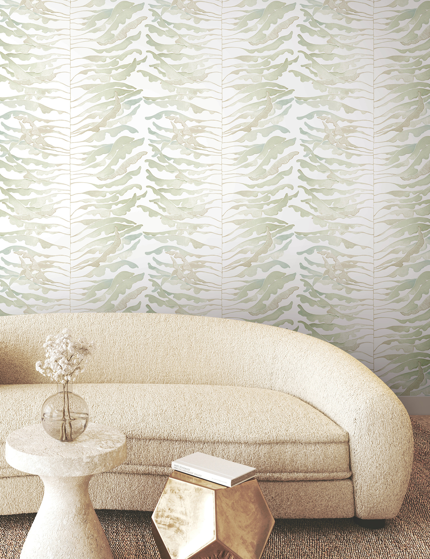 Leaf Column Green Wallpaper