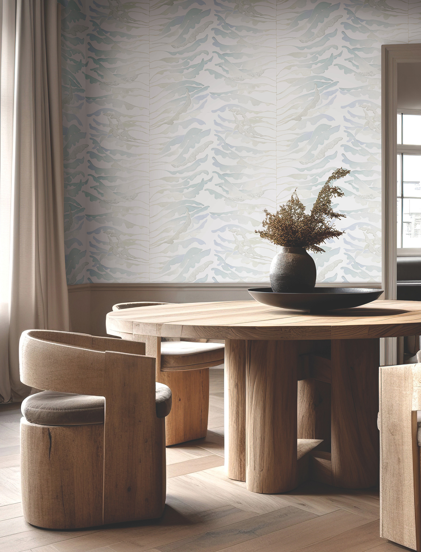 Leaf Column Spa Blue Wallpaper