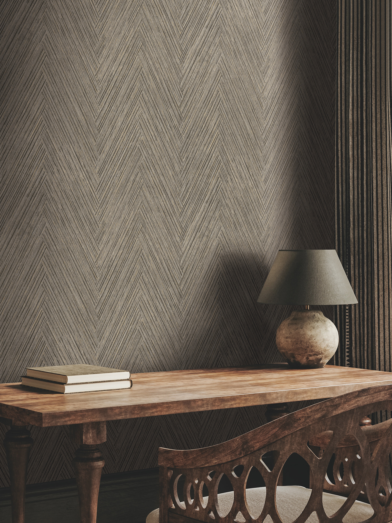 Thatched Chevron Charcoal Wallpaper