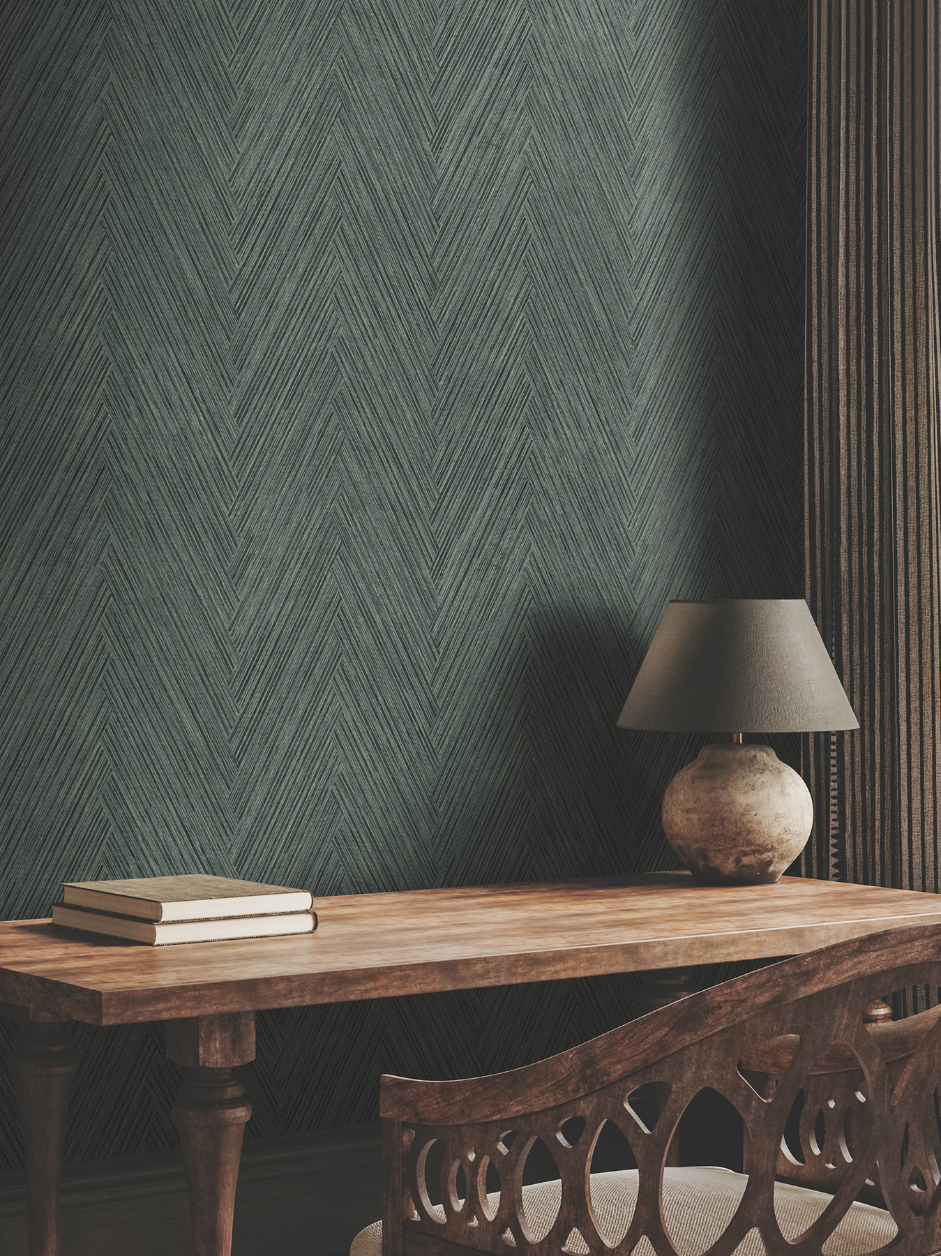 Thatched Chevron Bottle Green Wallpaper