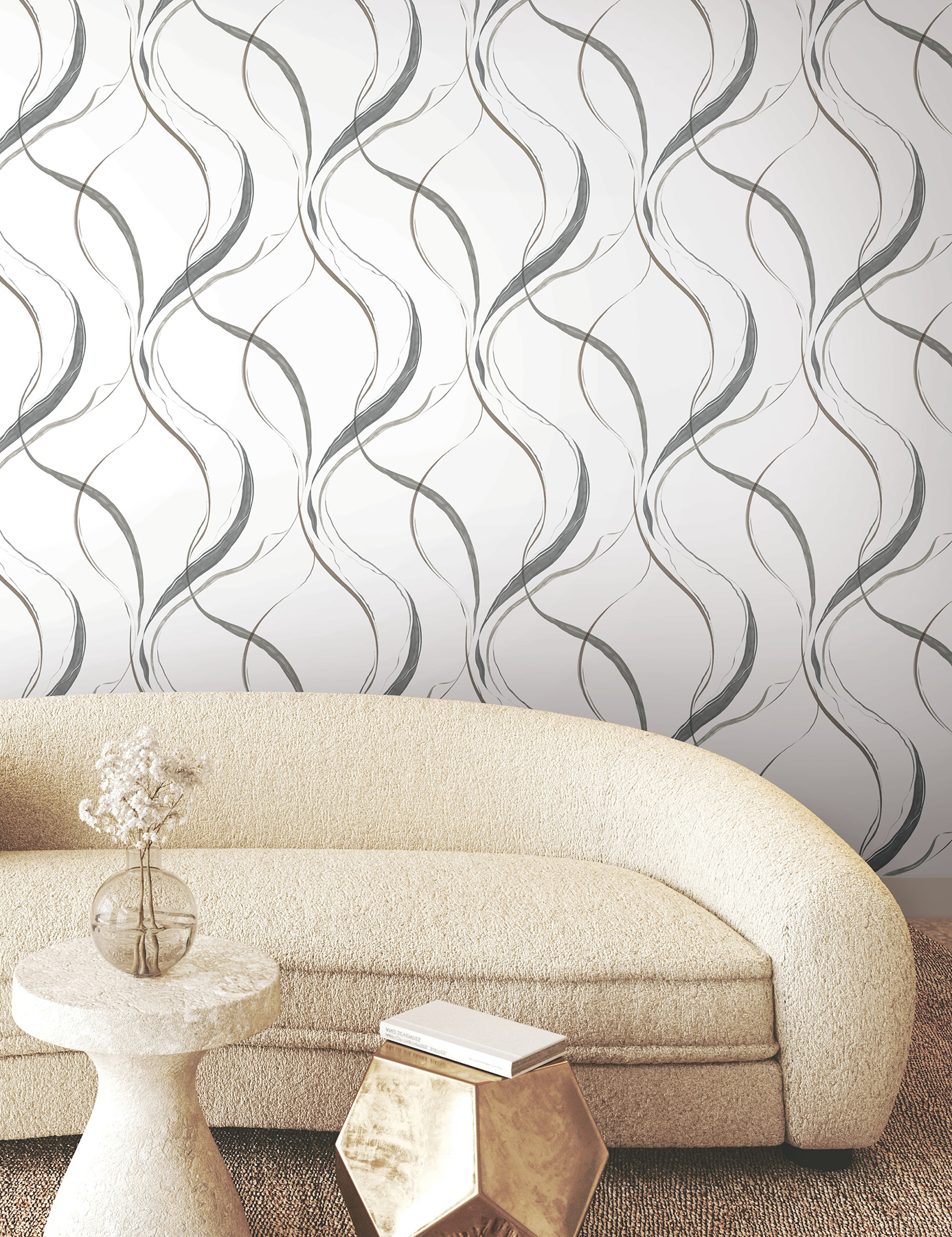 Ink Flow Black & Cocoa Wallpaper