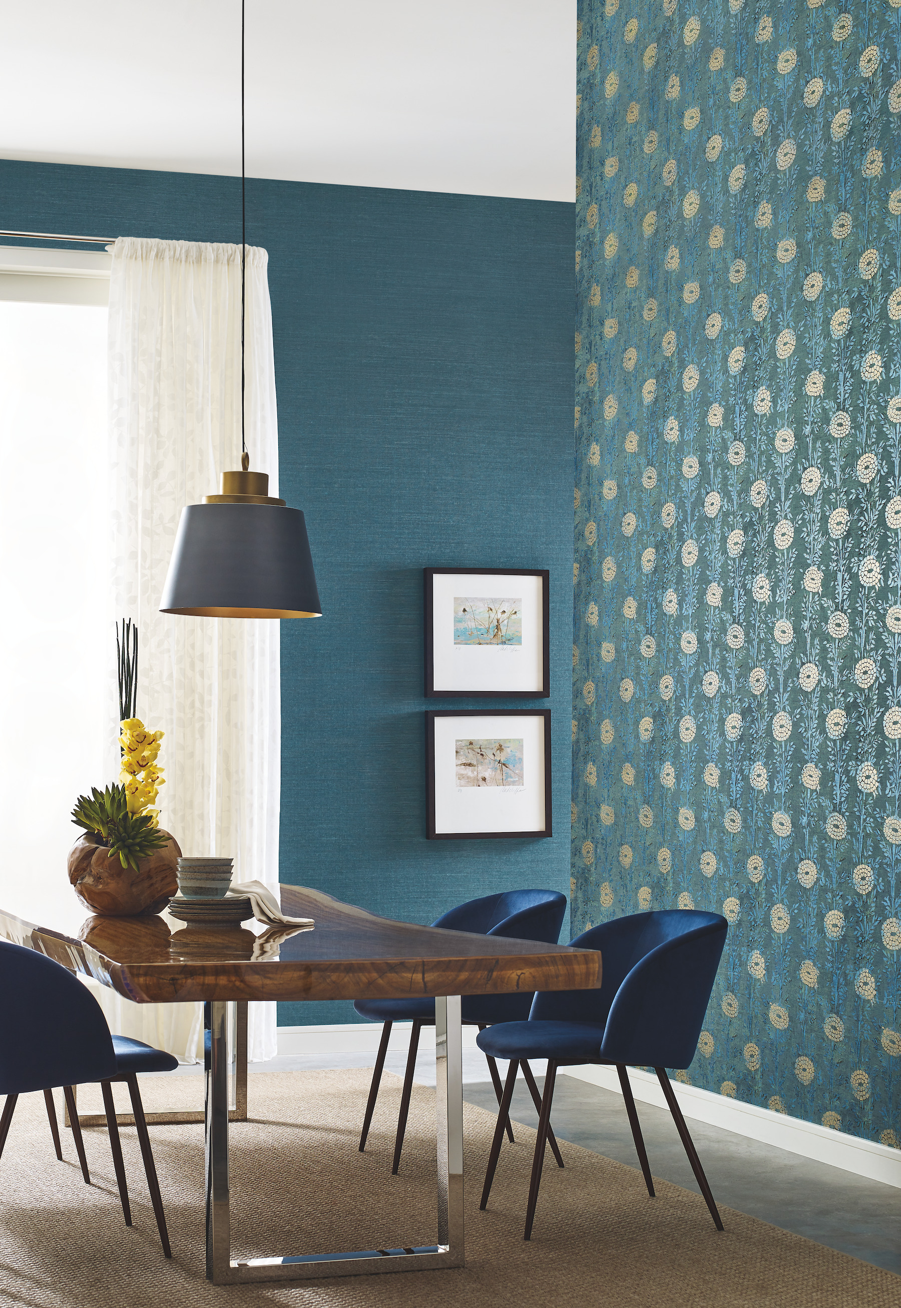 Teal Sisal Twill Grasscloth Wallpaper