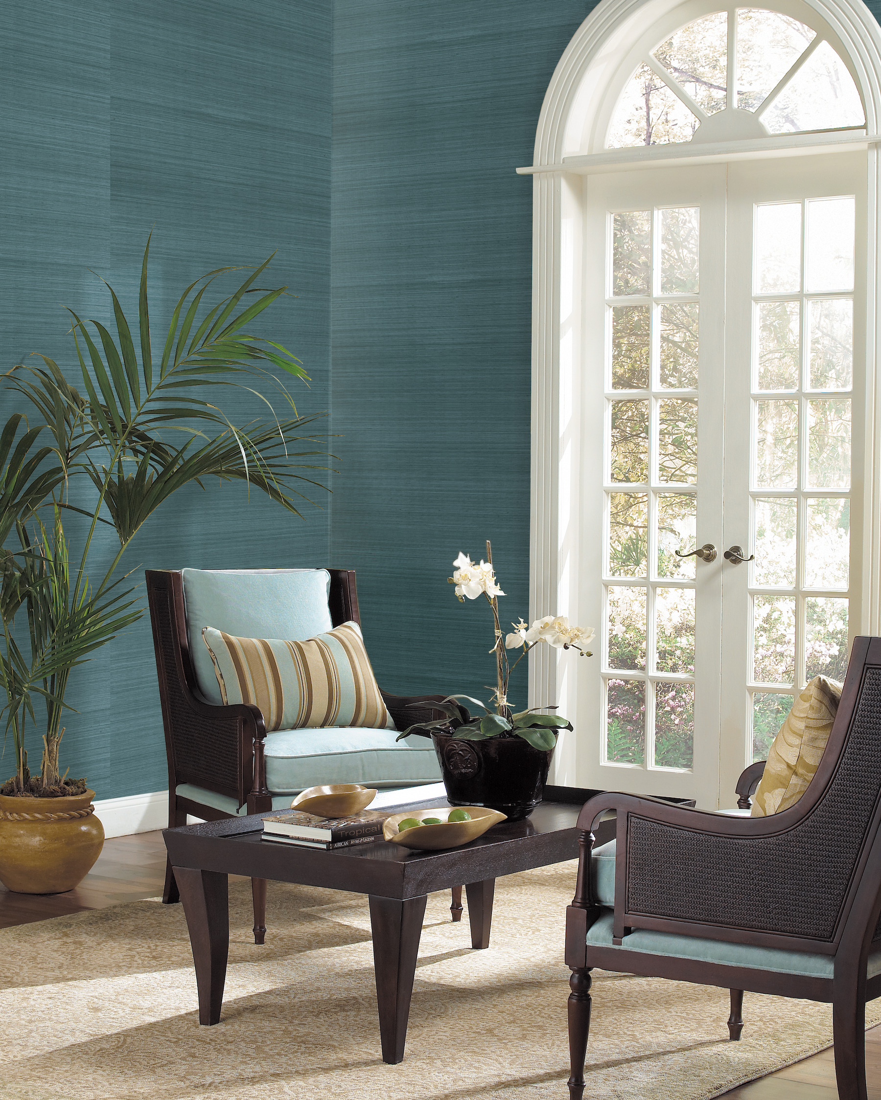 Teal Sisal Twill Grasscloth Wallpaper