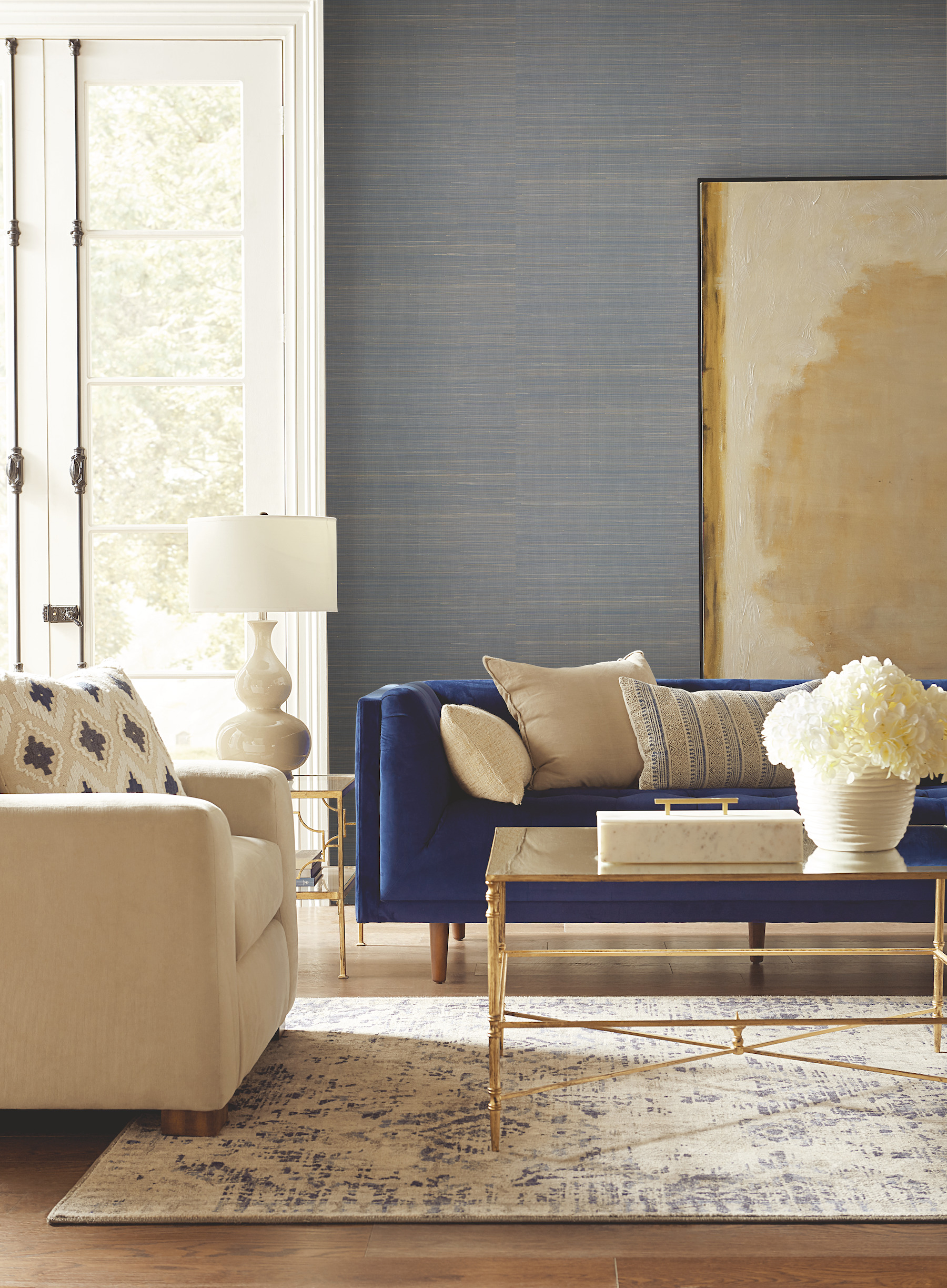 Blue Abaca Weave Wallpaper