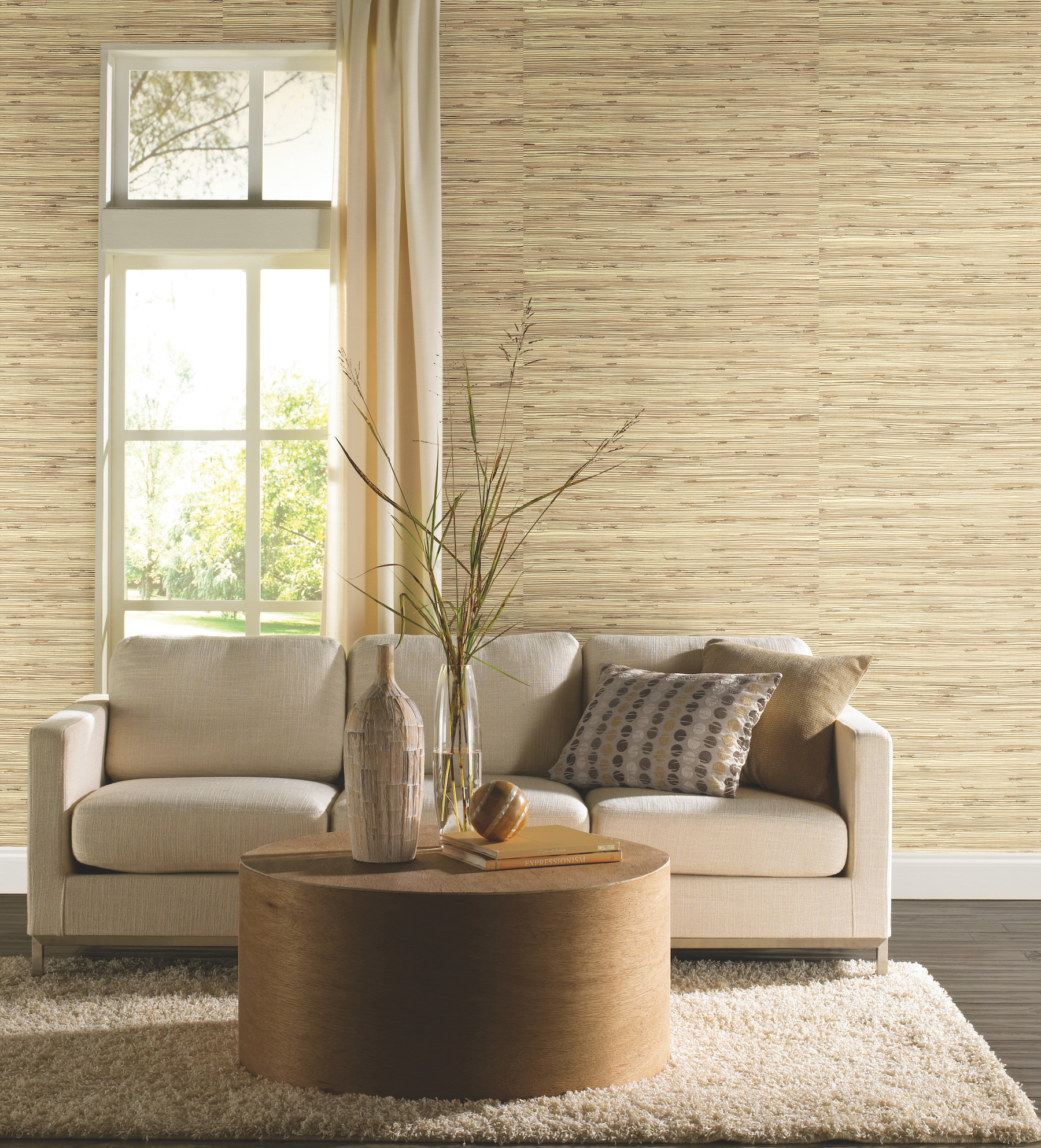 Beige River Grass Wallpaper