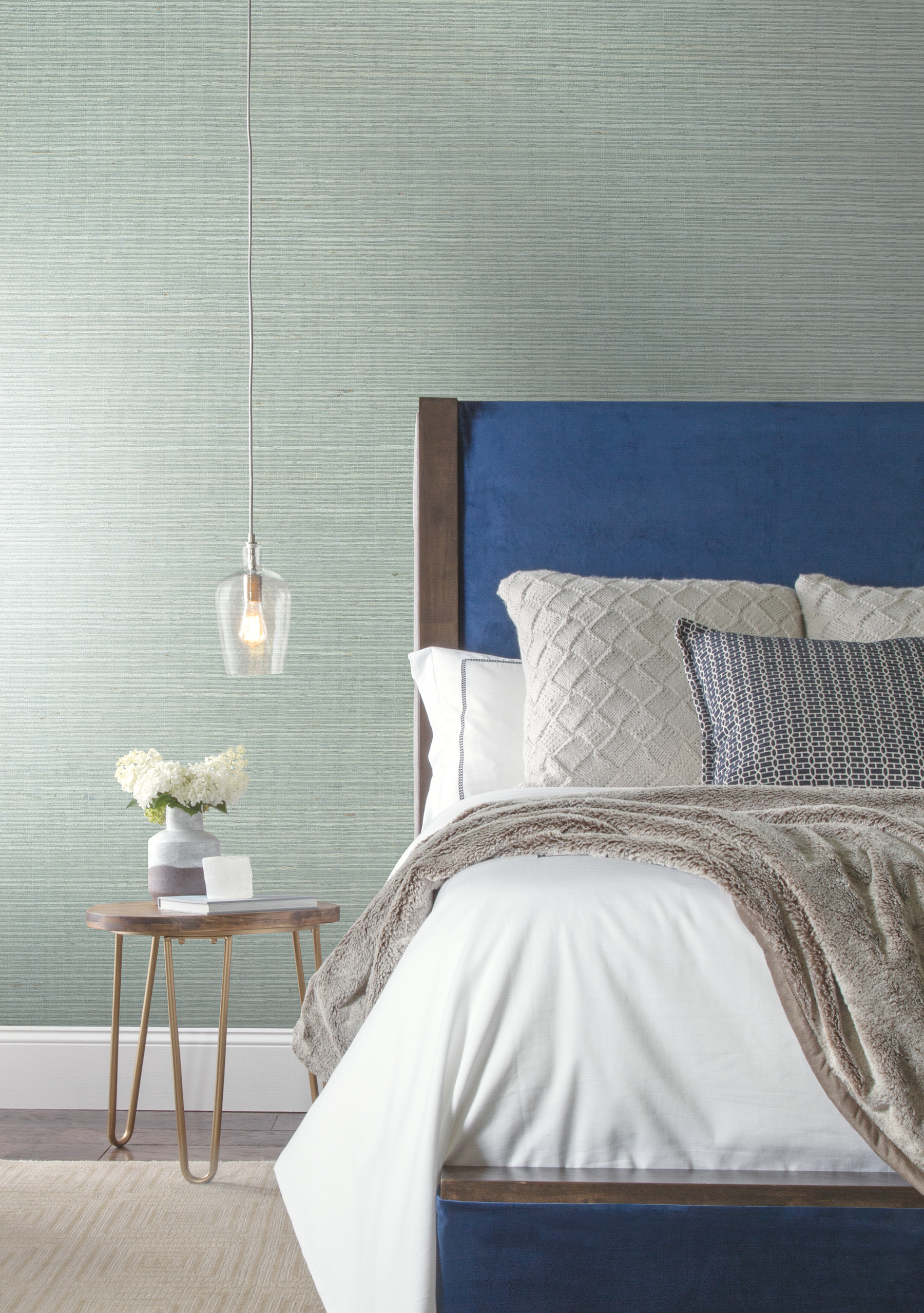 Sisal Twill Aquamarine Color Grasscloth Wallpaper