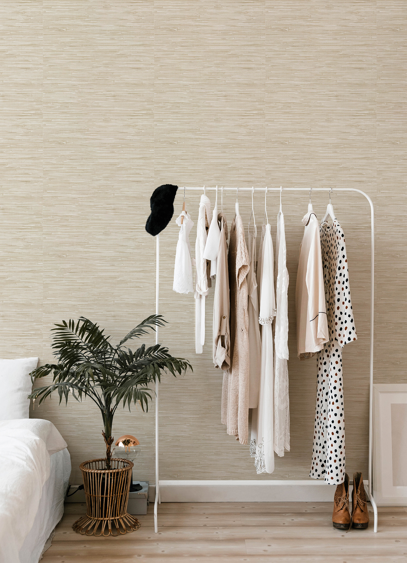 Exhale Dove Woven Faux Grasscloth Wallpaper