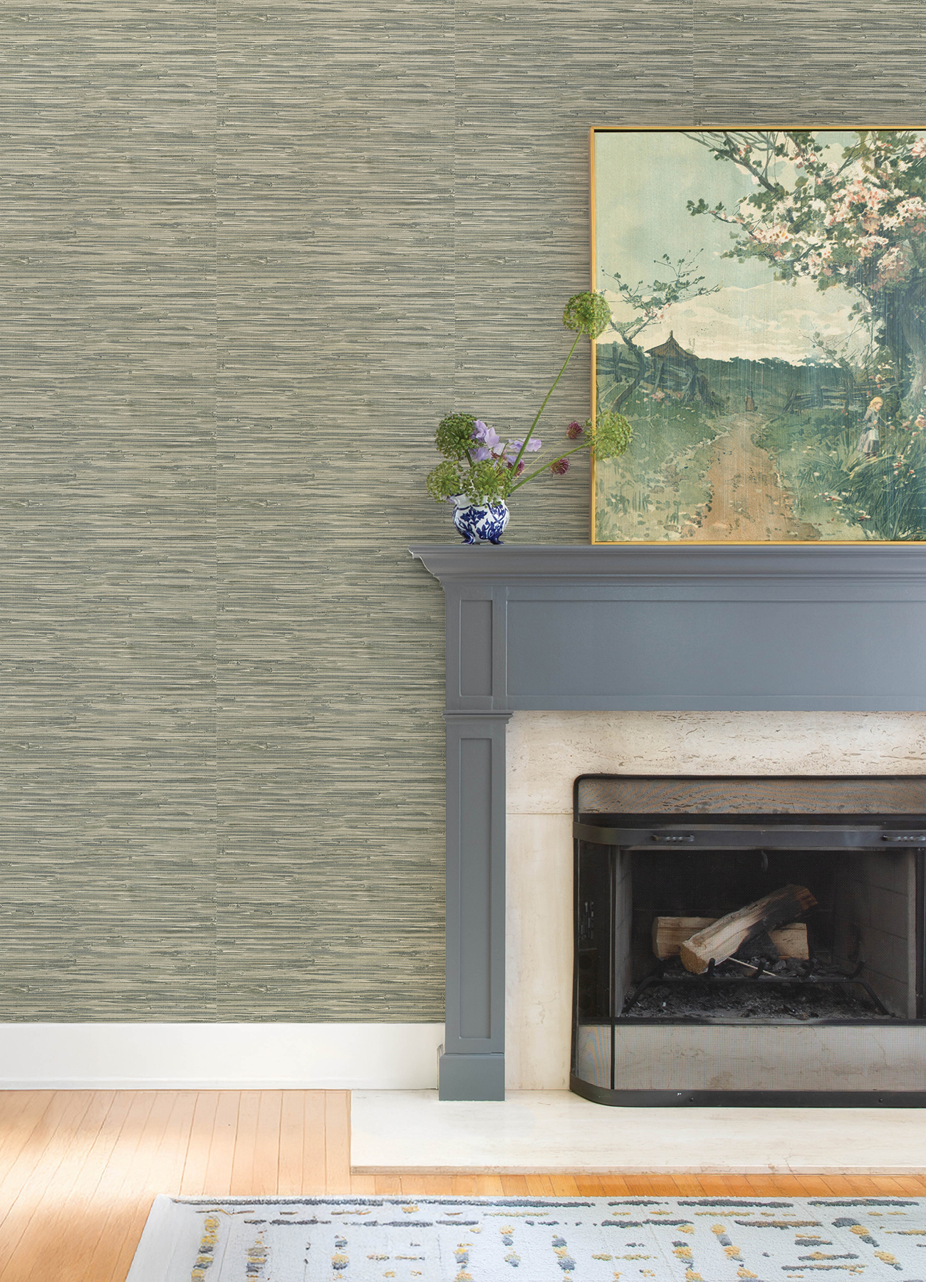 Exhale Moss Woven Faux Grasscloth Wallpaper