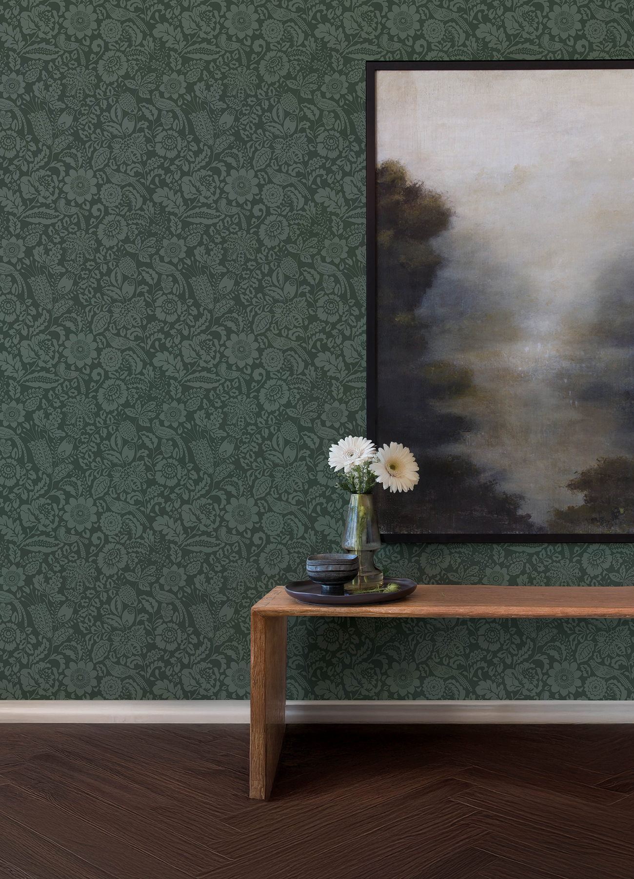 Marta Green Floral Trail Wallpaper