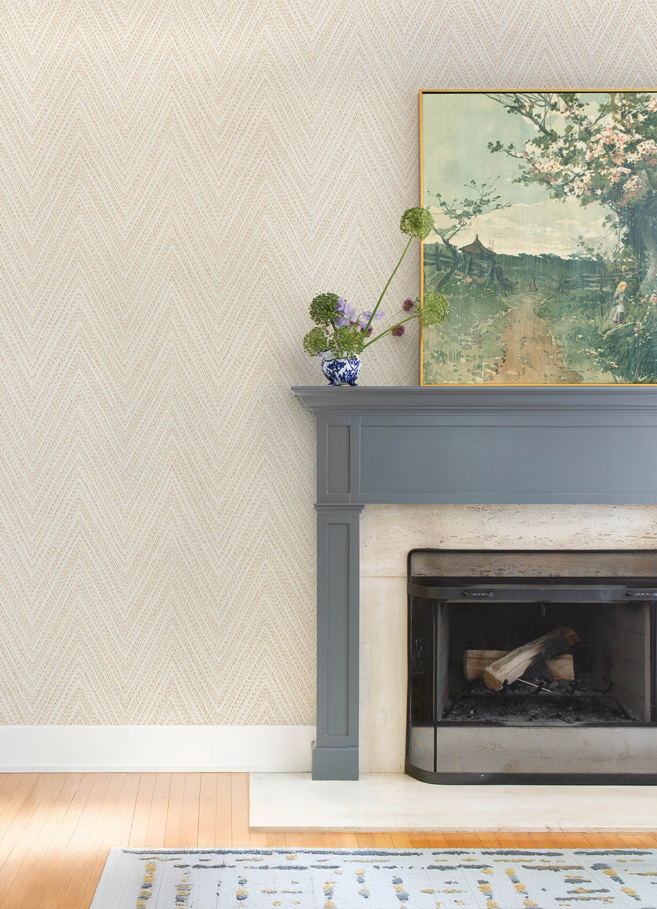 Lainey Apricot Stitched Chevron Wallpaper