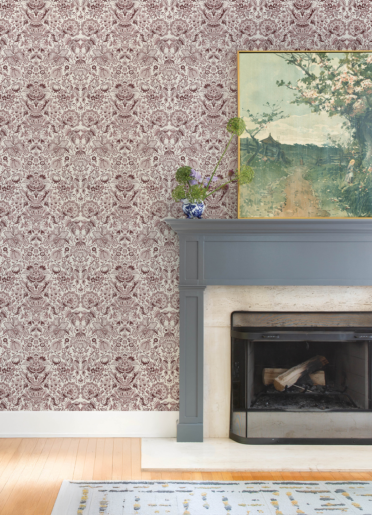 Blanche Plum Floral Damask Wallpaper
