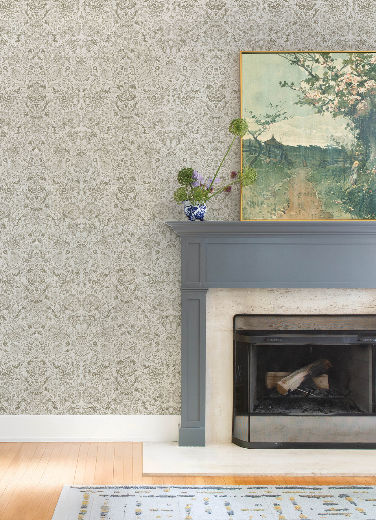 Blanche Neutral Floral Damask Wallpaper