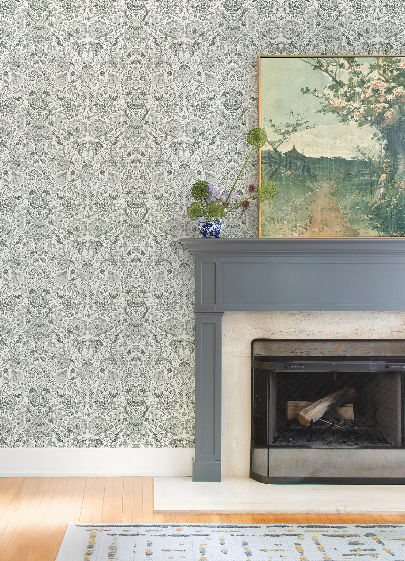 Blanche Dark Green Floral Damask Wallpaper