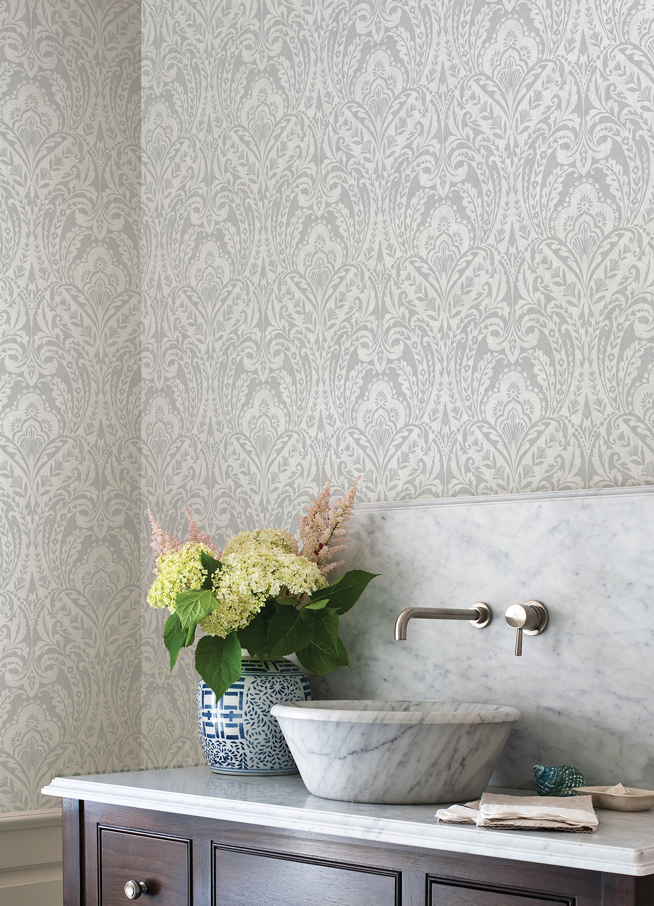 Berkshire Grey Damask Wallpaper