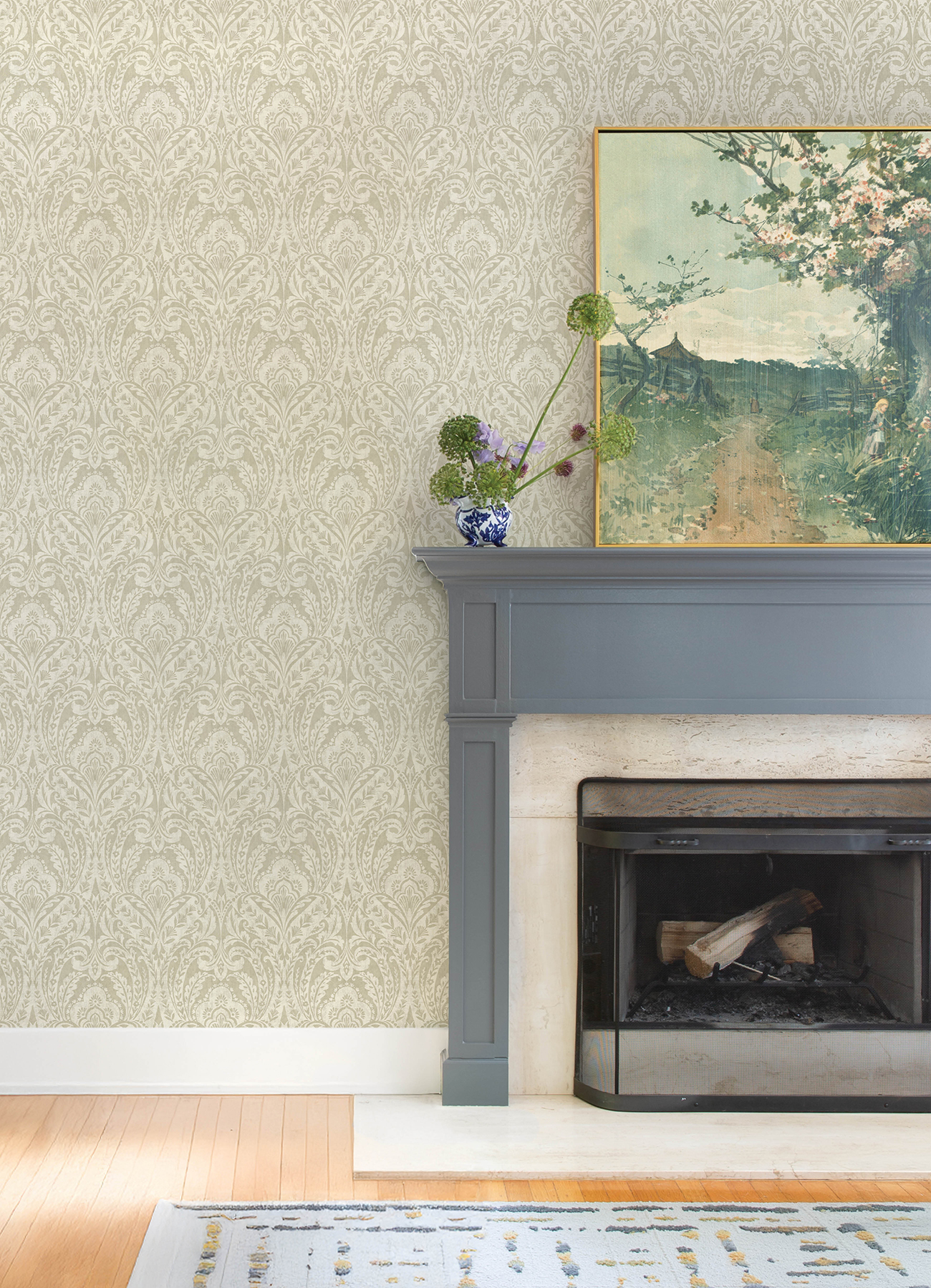 Berkshire Beige Damask Wallpaper