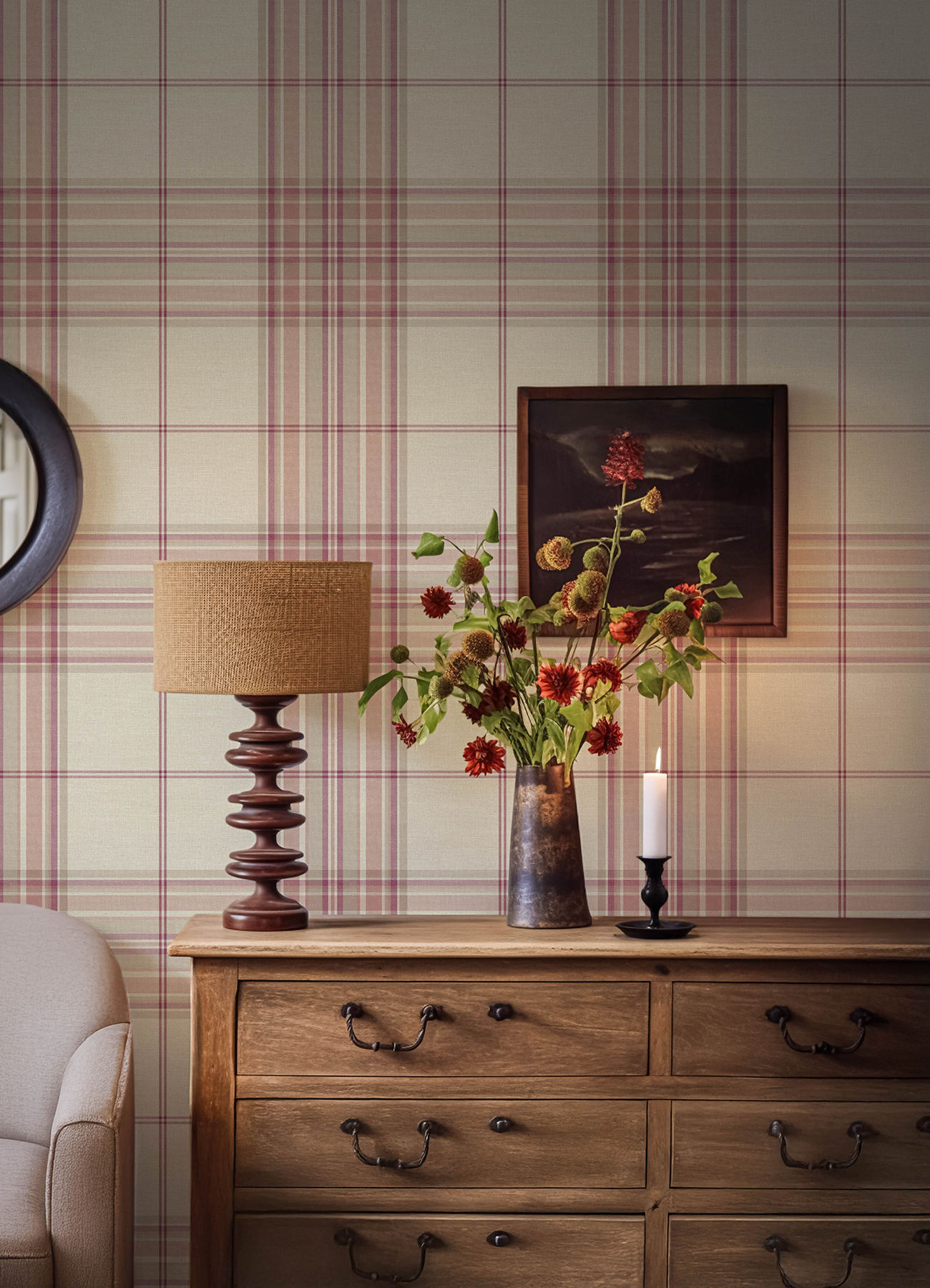 Westley Magenta Plaid Wallpaper