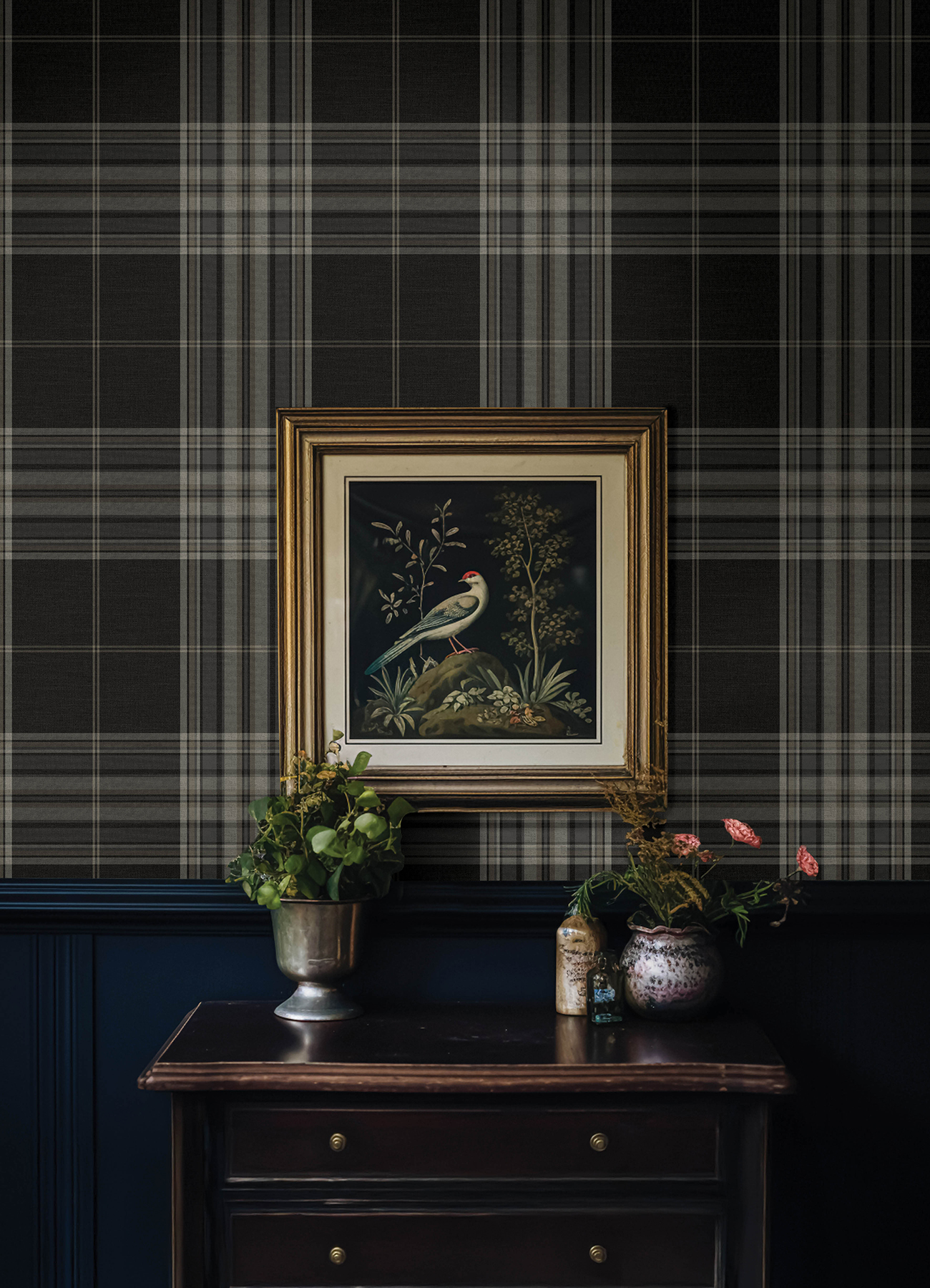 Westley Black Plaid Wallpaper