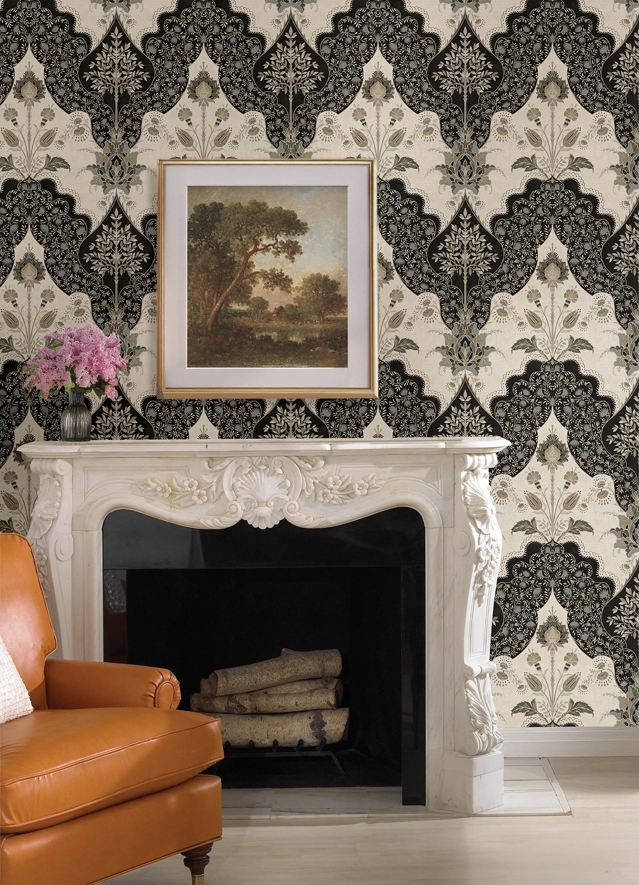 Auden Black Floral Grandeur Wallpaper