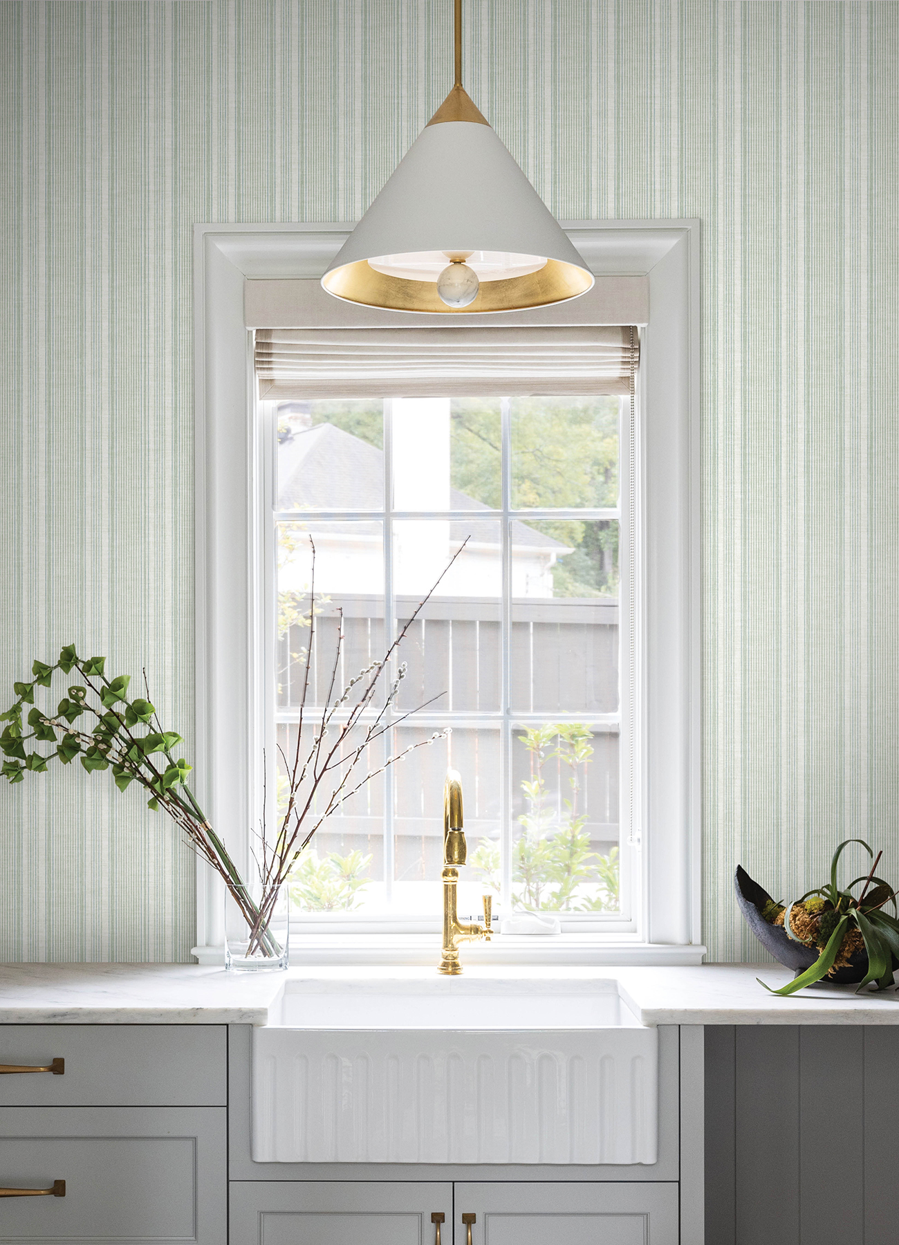 Ayanna Light Green Striped Wallpaper