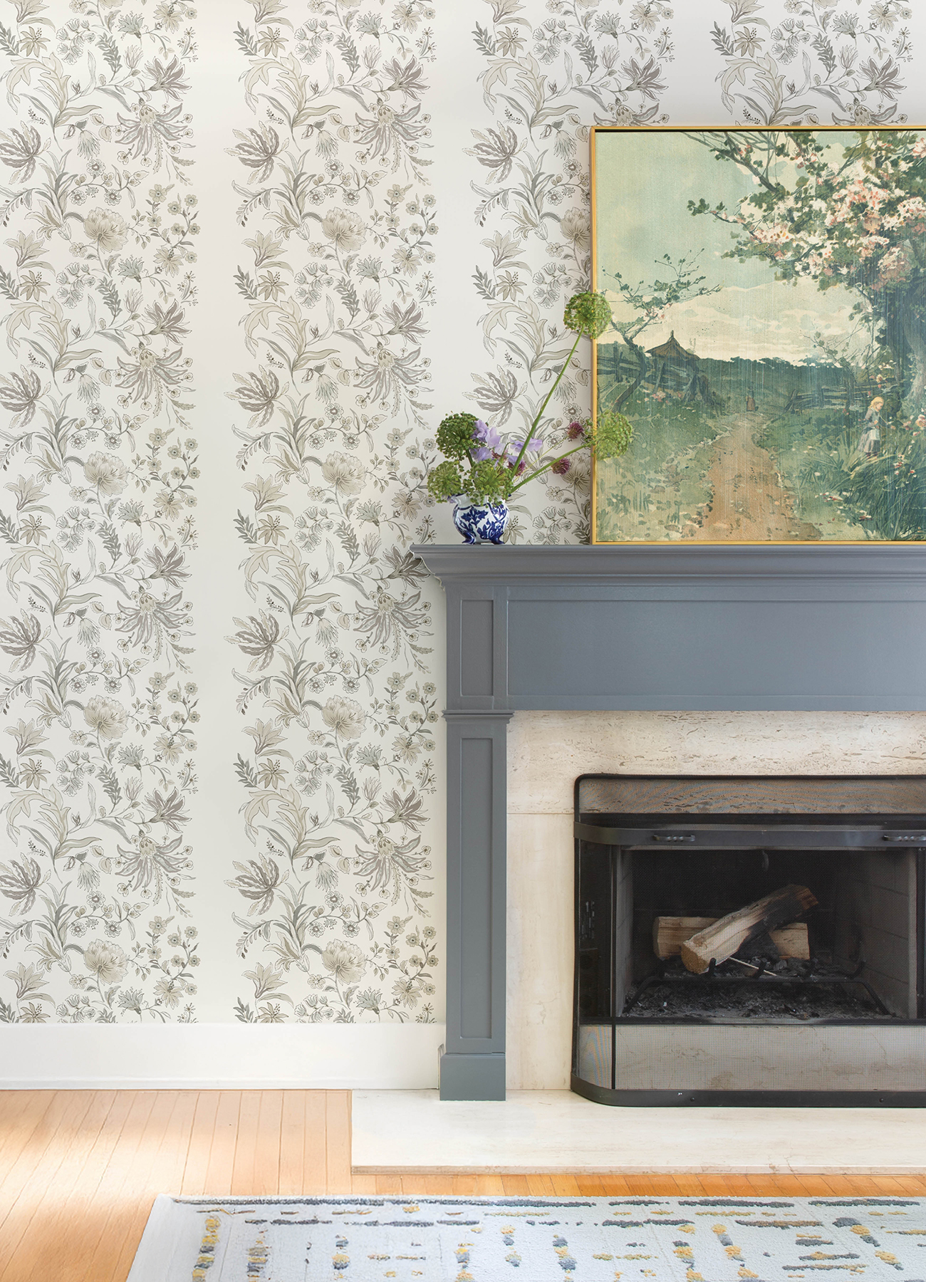 Teonna Light Grey Floral Stripe Wallpaper