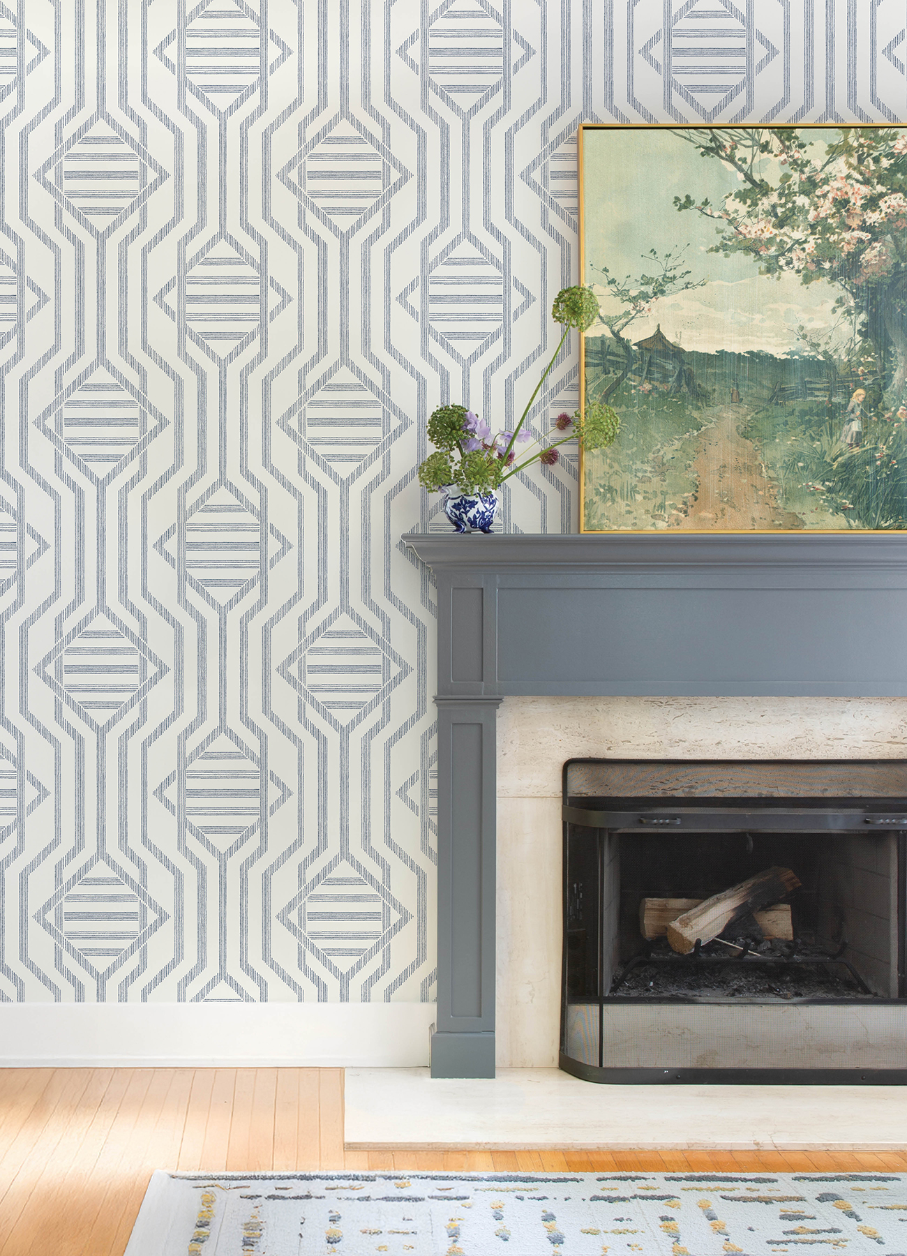 Essex Dark Blue Geometric Wallpaper