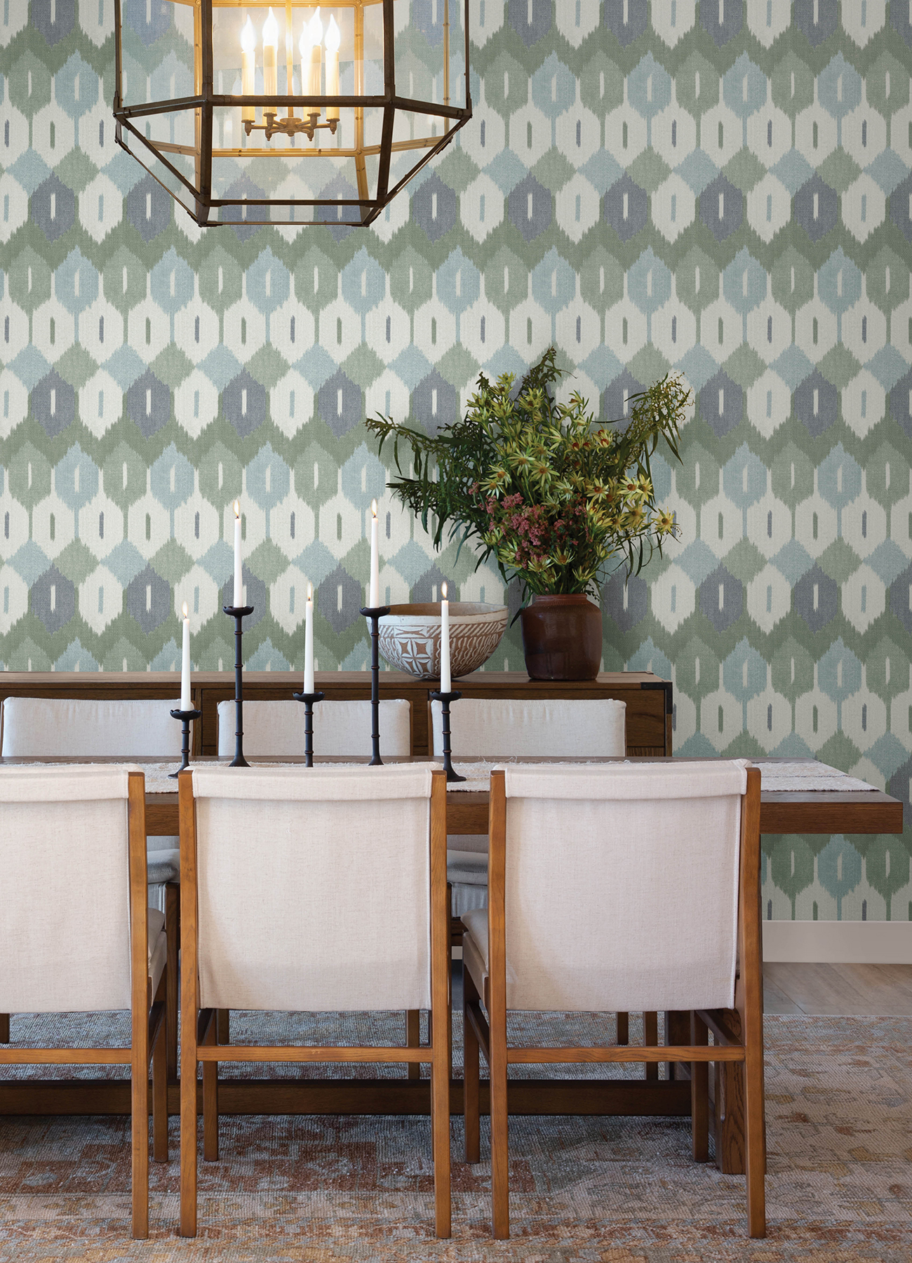 Abilene Sea Green Ikat Wallpaper
