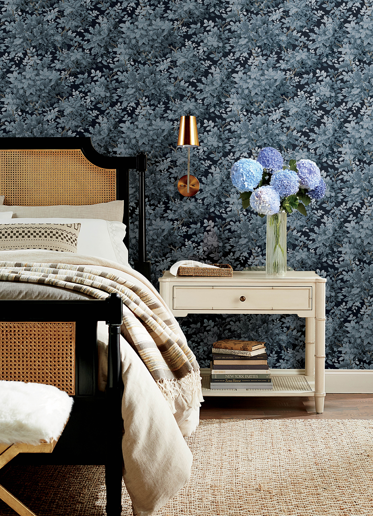 Greenwood Dark Blue Deciduous Wallpaper