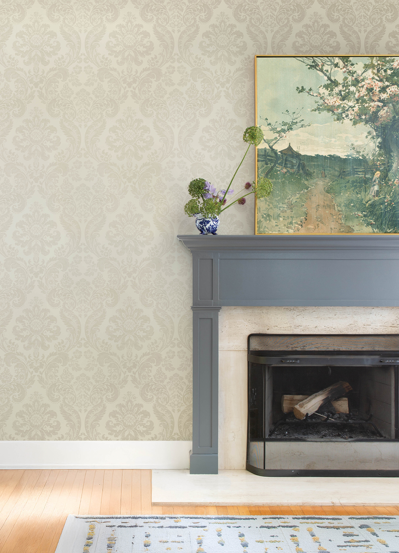 Shadow Cream Flocked Damask Wallpaper