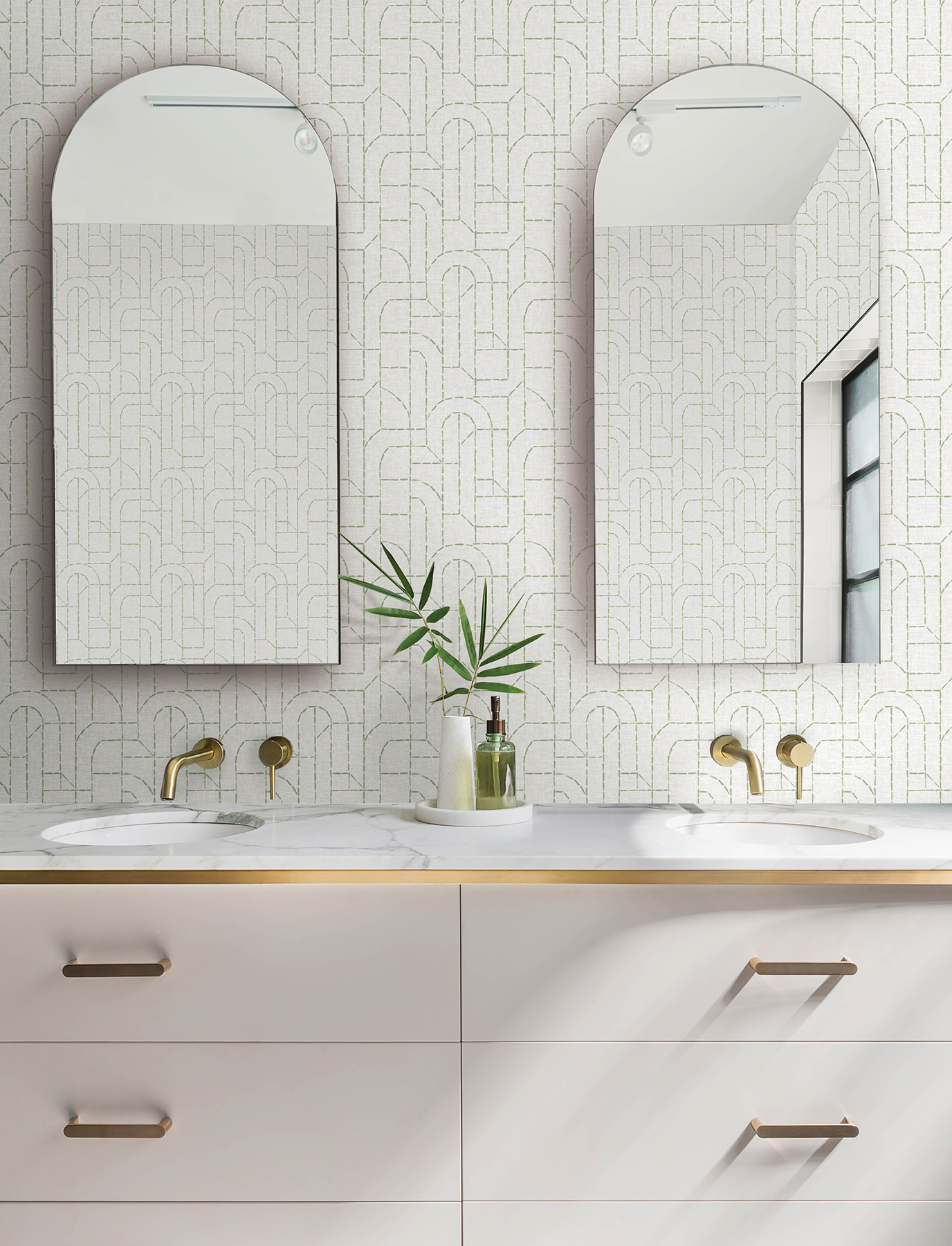 Integrity Light Green Arched Outlines Wallpaper