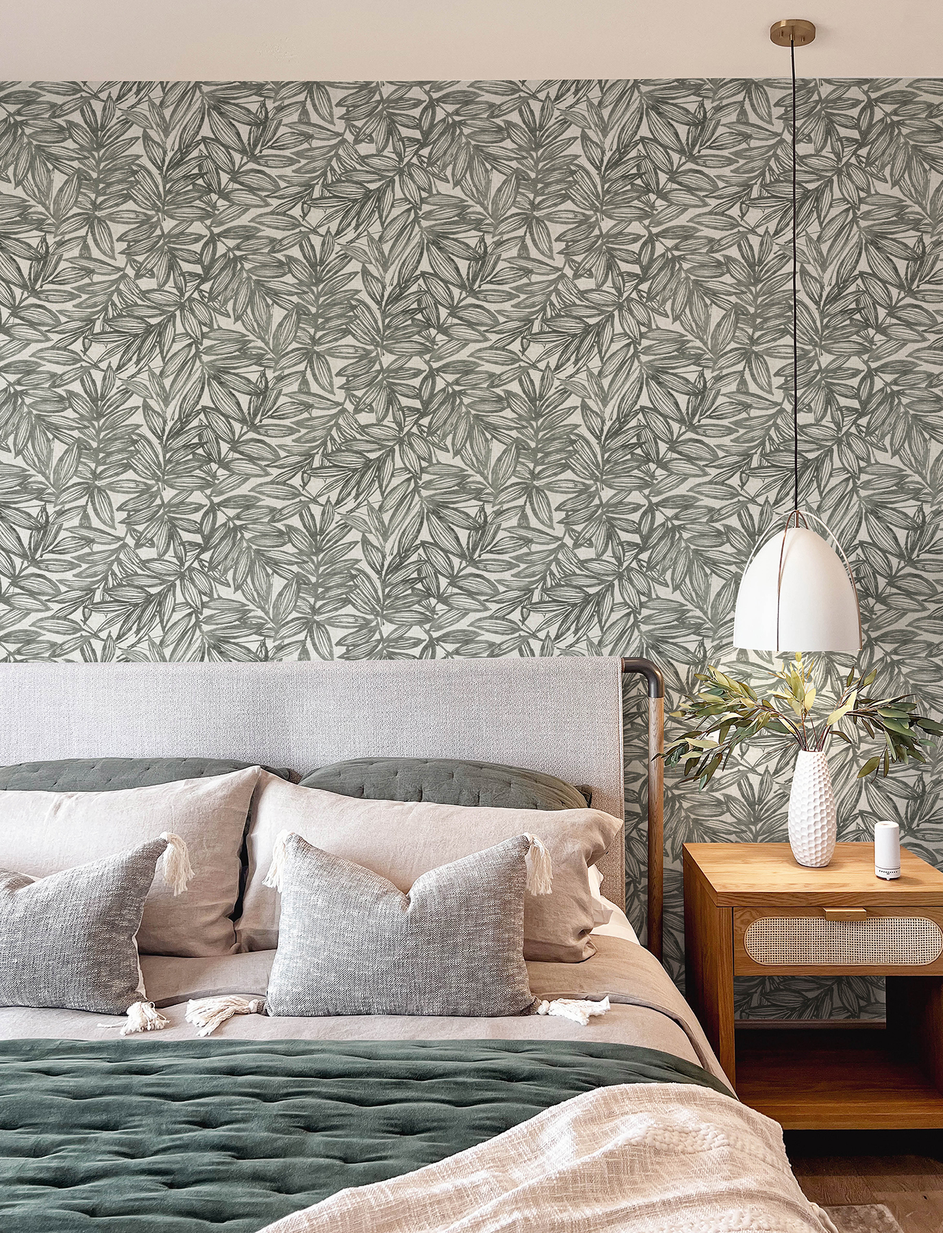 Rhythmic Charcoal Leaf Wallpaper