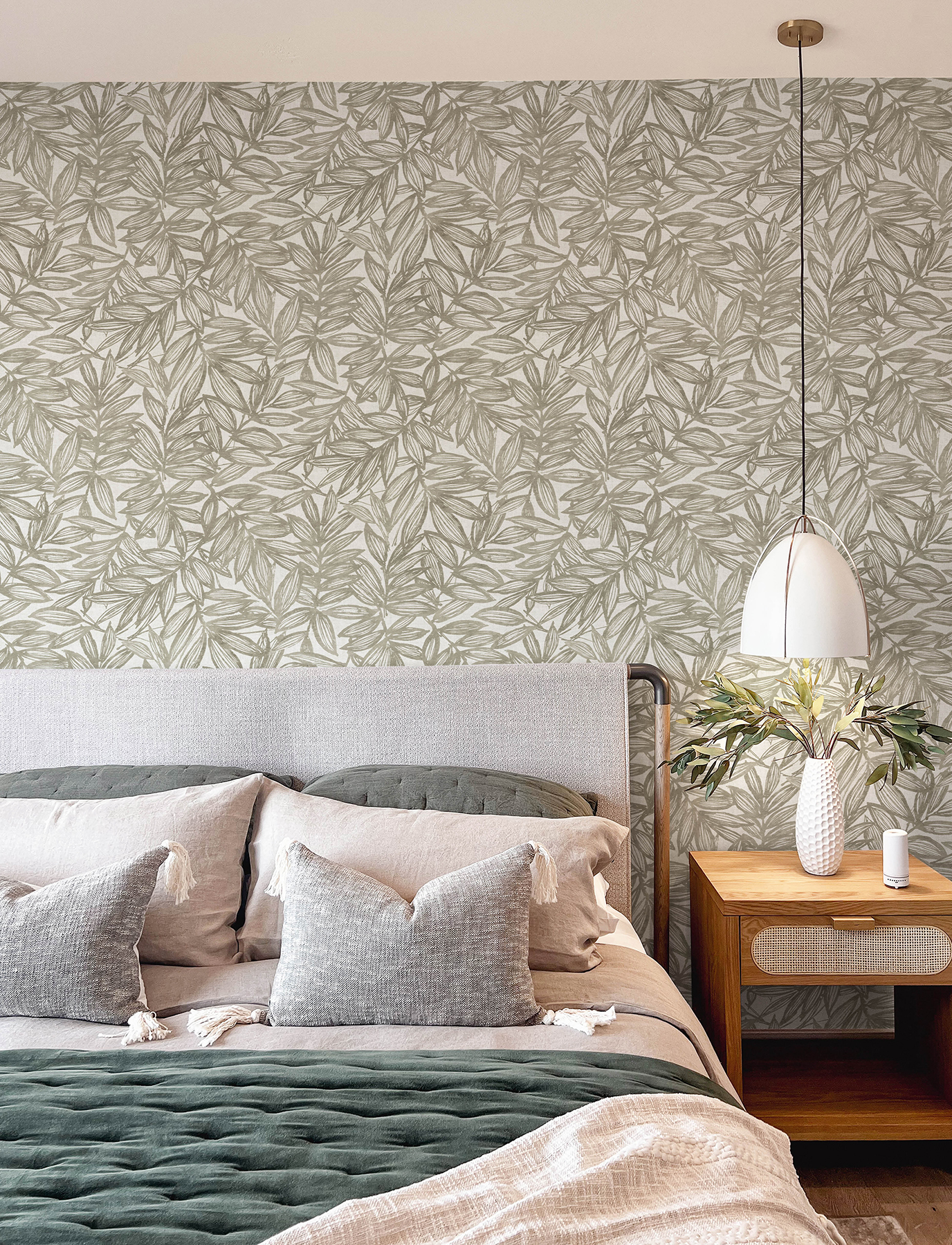 Rhythmic Taupe Leaf Wallpaper