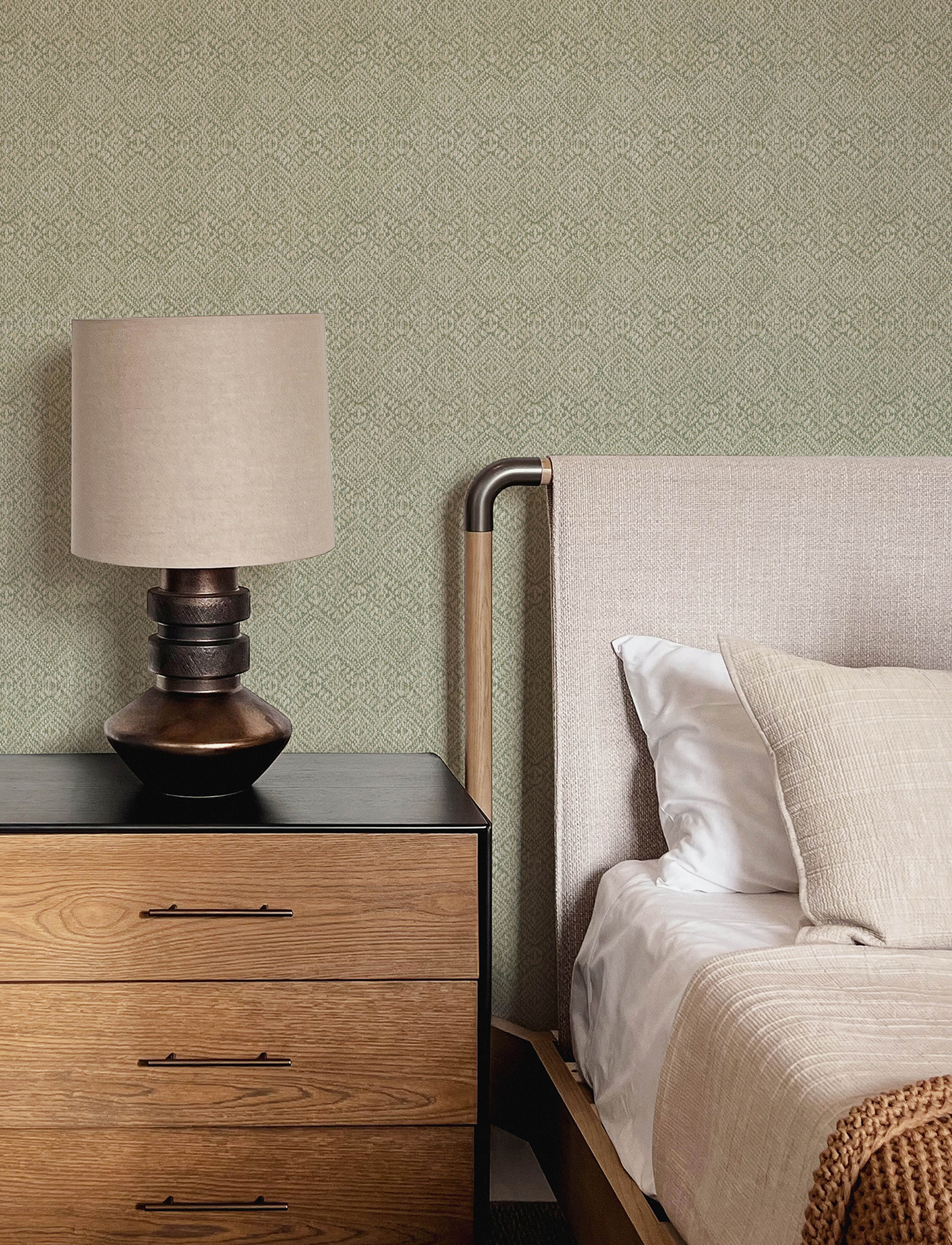 Gallivant Sage Woven Geometric Wallpaper