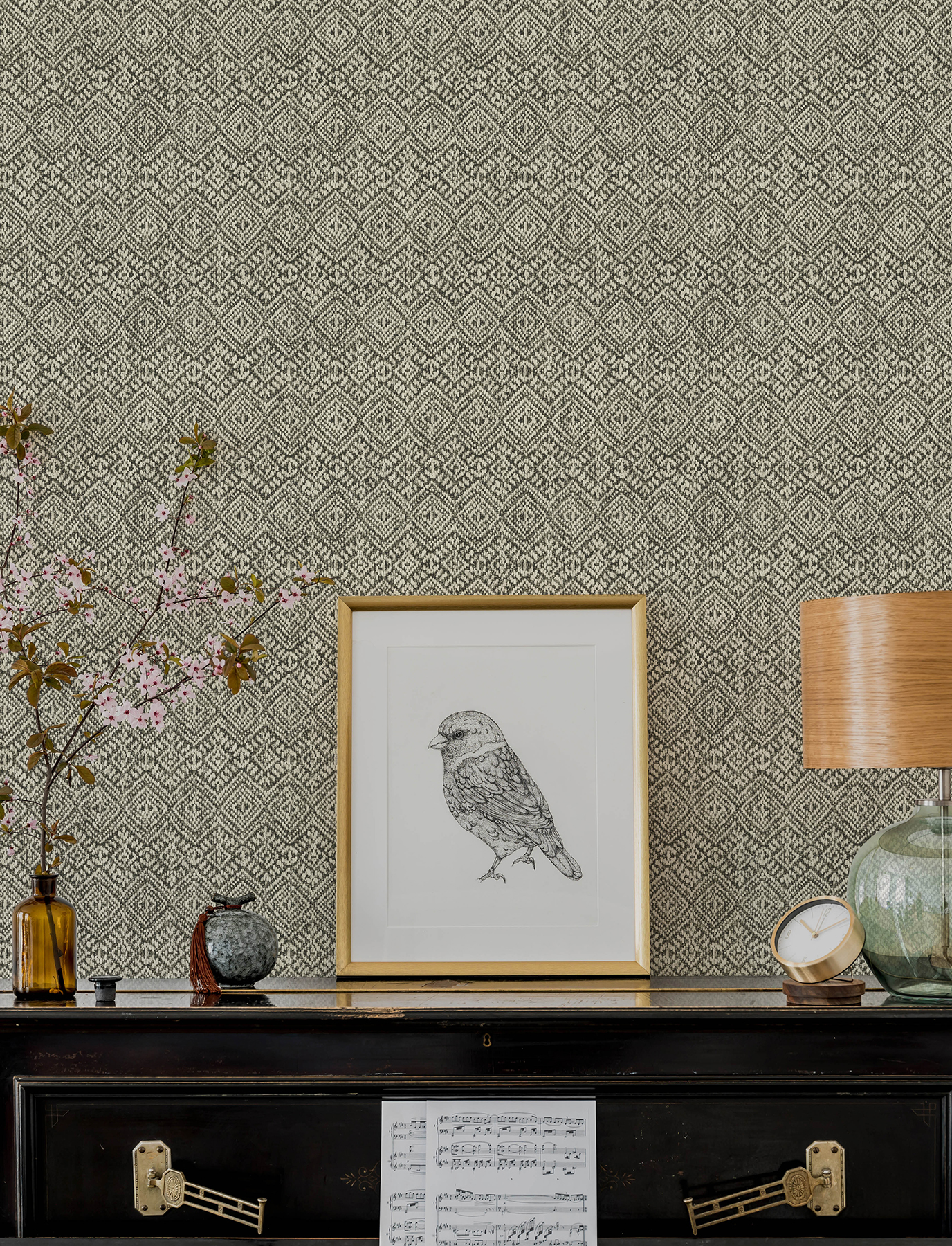 Gallivant Black Woven Geometric Wallpaper