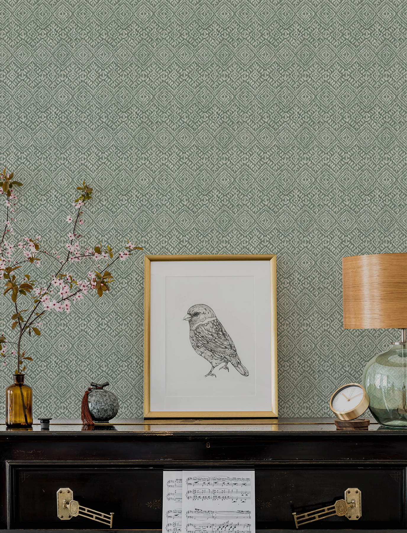 Gallivant Green Woven Geometric Wallpaper