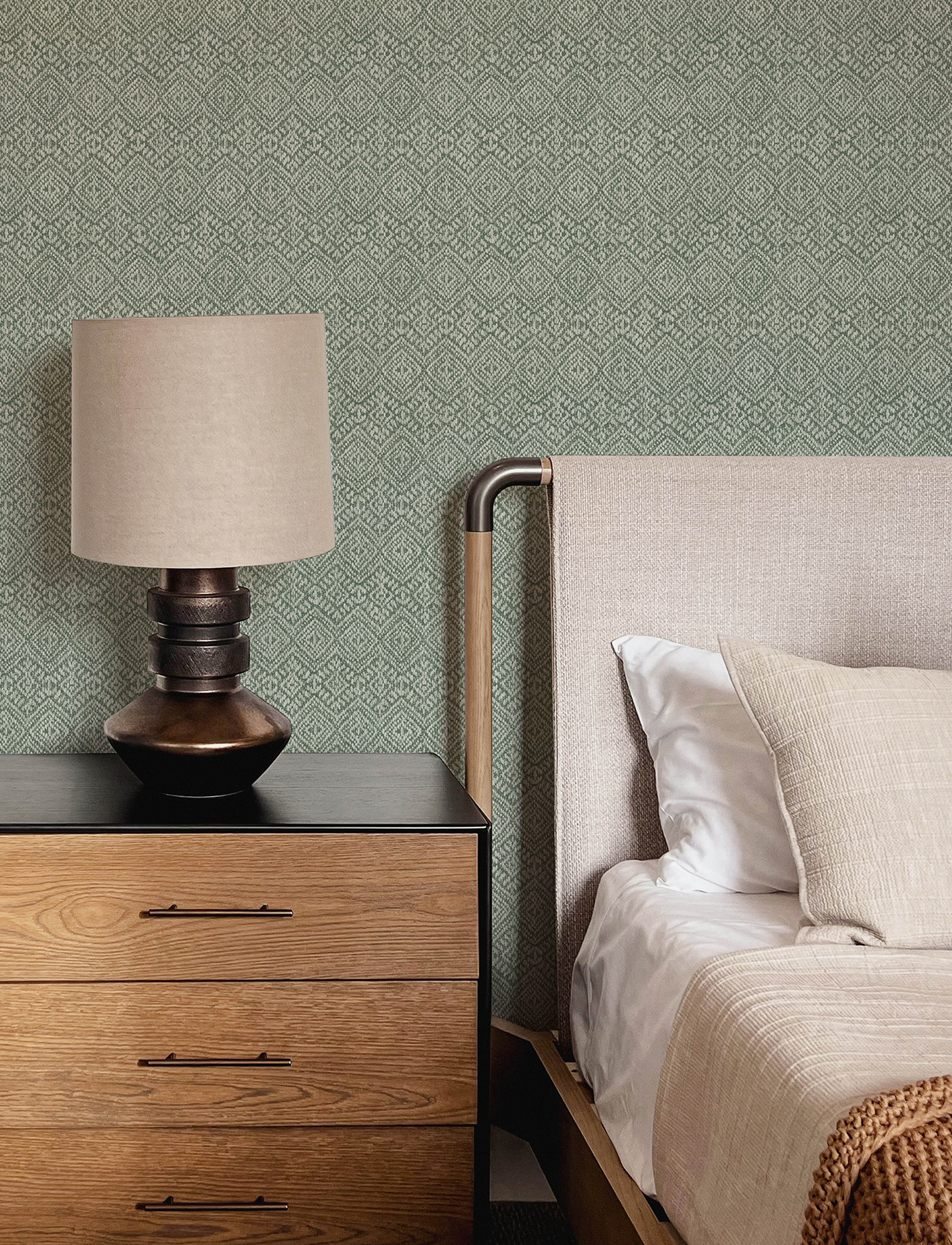 Gallivant Green Woven Geometric Wallpaper