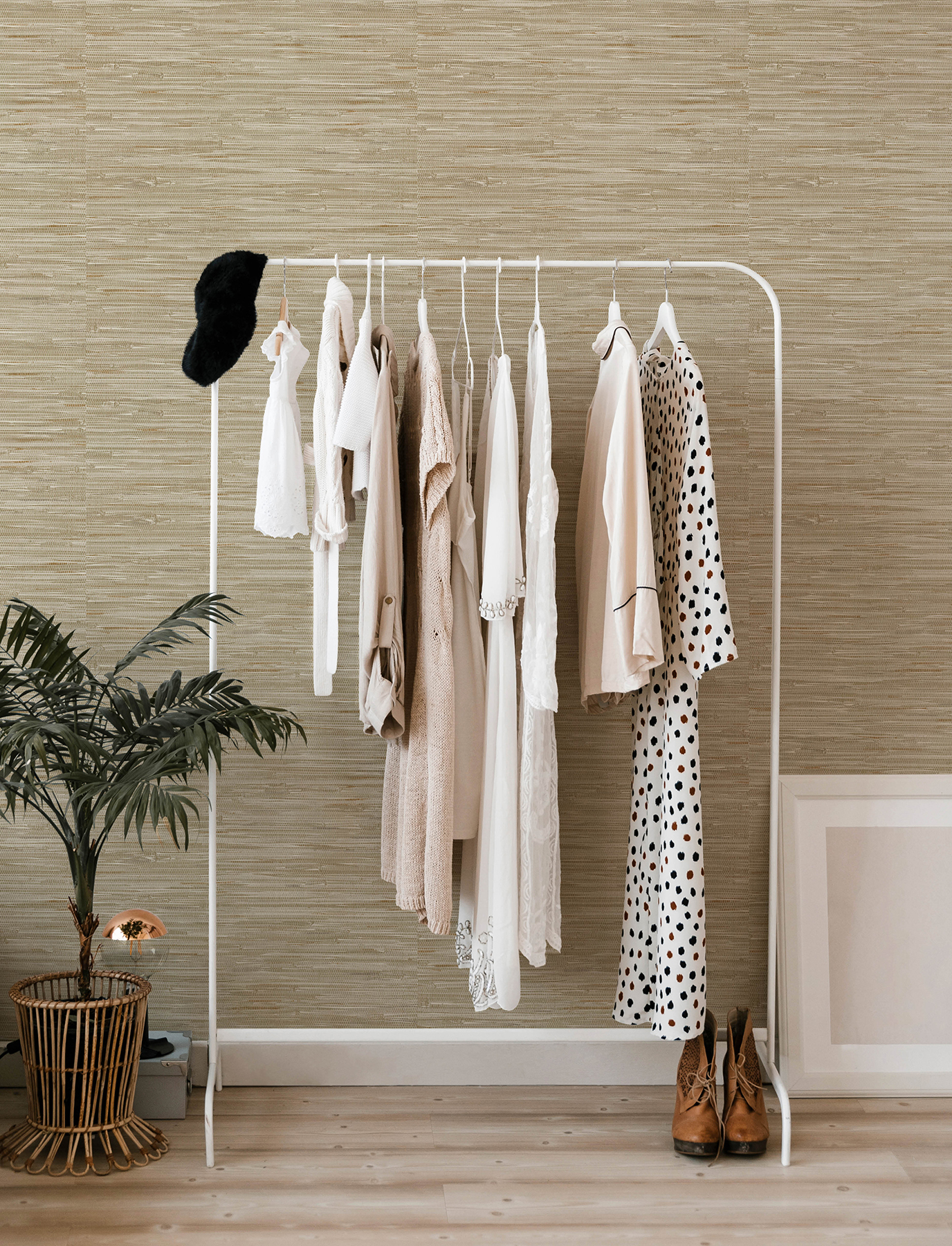 Exhale Light Brown Woven Faux Grasscloth Wallpaper