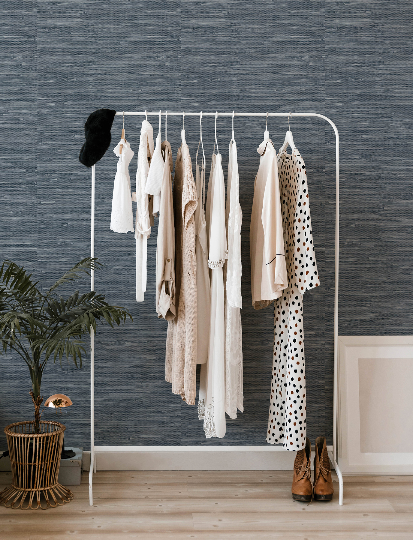 Exhale Indigo Woven Faux Grasscloth Wallpaper