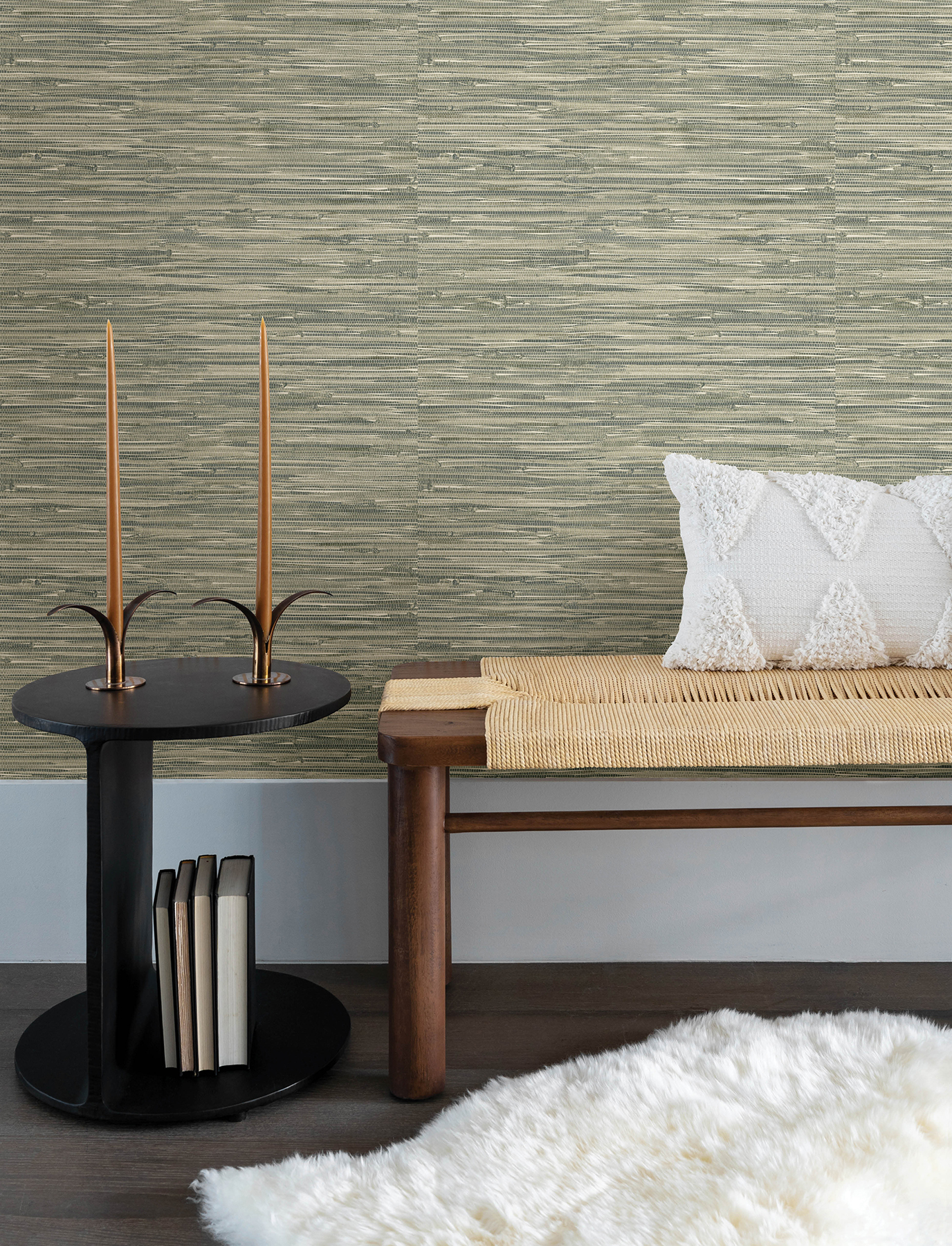 Exhale Moss Woven Faux Grasscloth Wallpaper