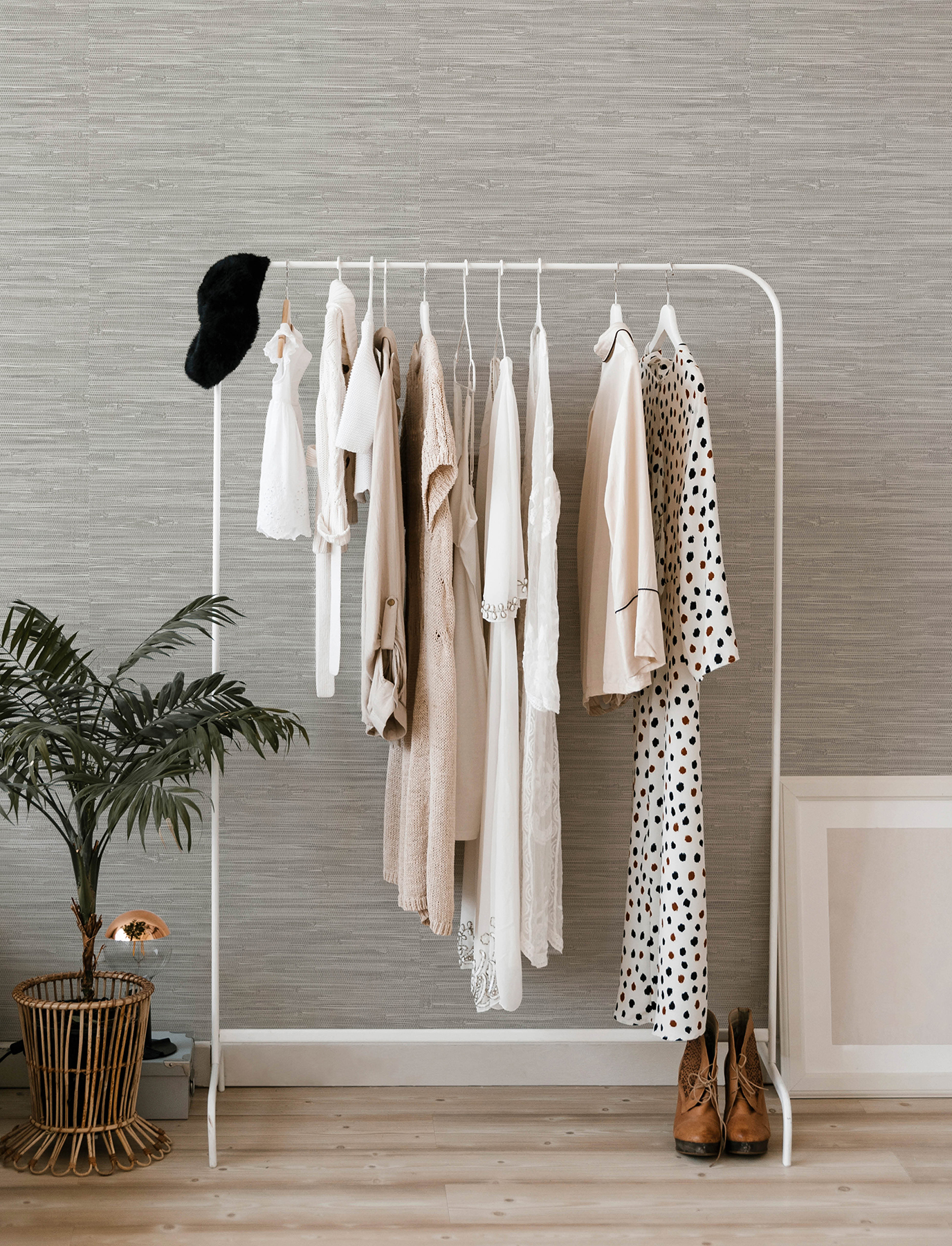 Exhale Light Grey Woven Faux Grasscloth Wallpaper