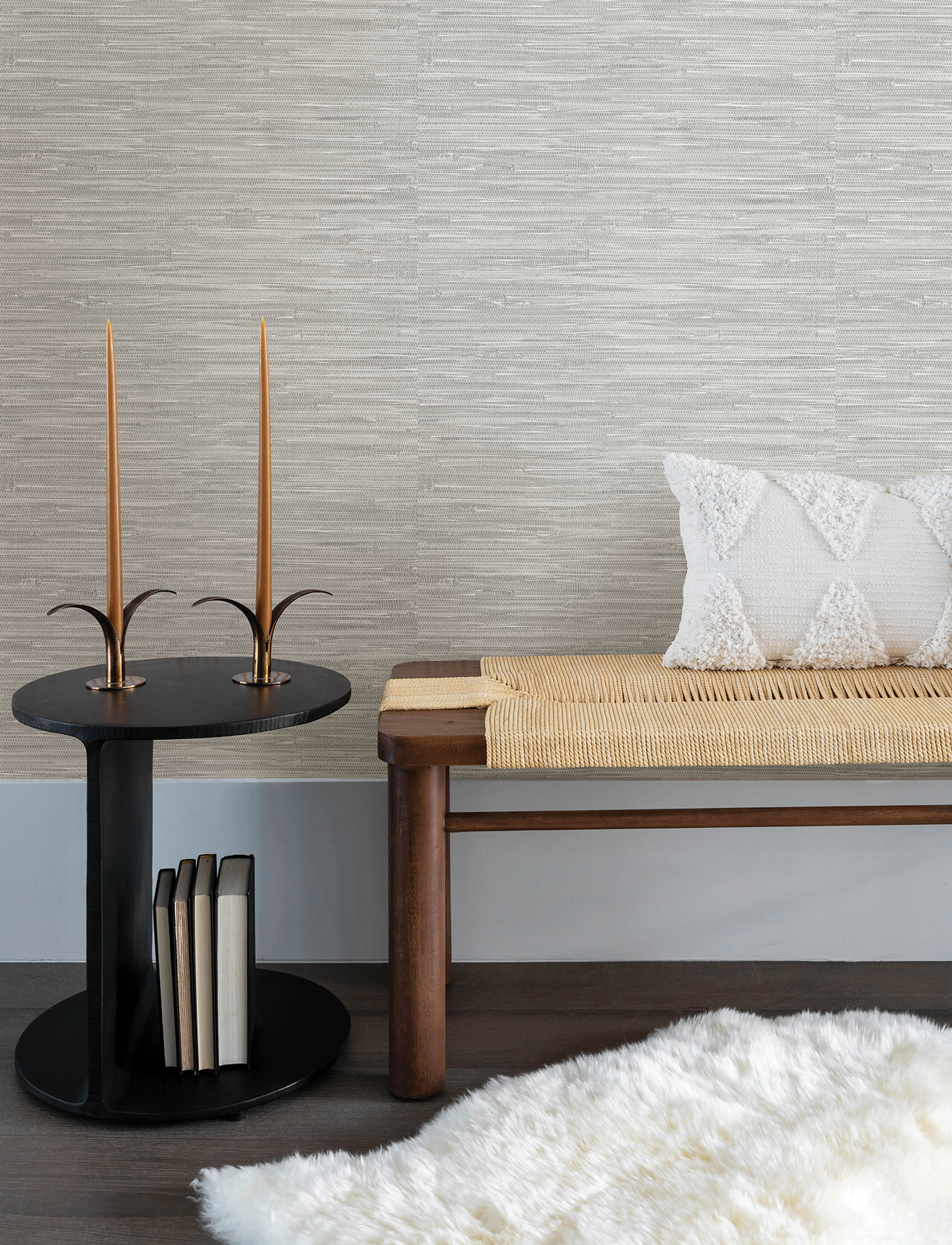 Exhale Light Grey Woven Faux Grasscloth Wallpaper